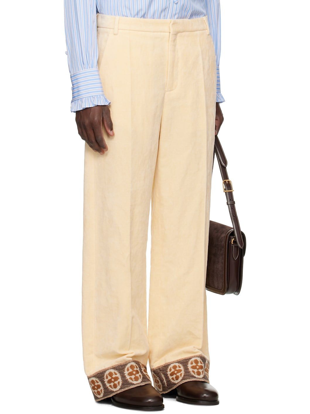 Beige Flocked Trousers - 2