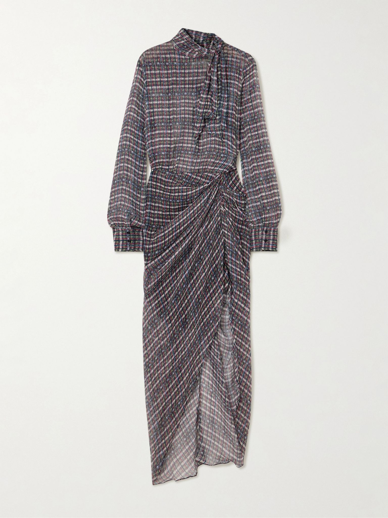 Gloya tie-neck asymmetric checked silk-crepon shirt dress Blue - 1