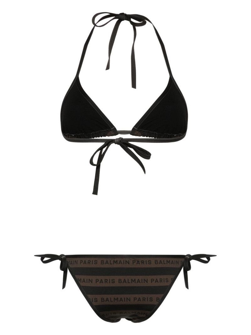 Balmain logo-print striped bikini outlook