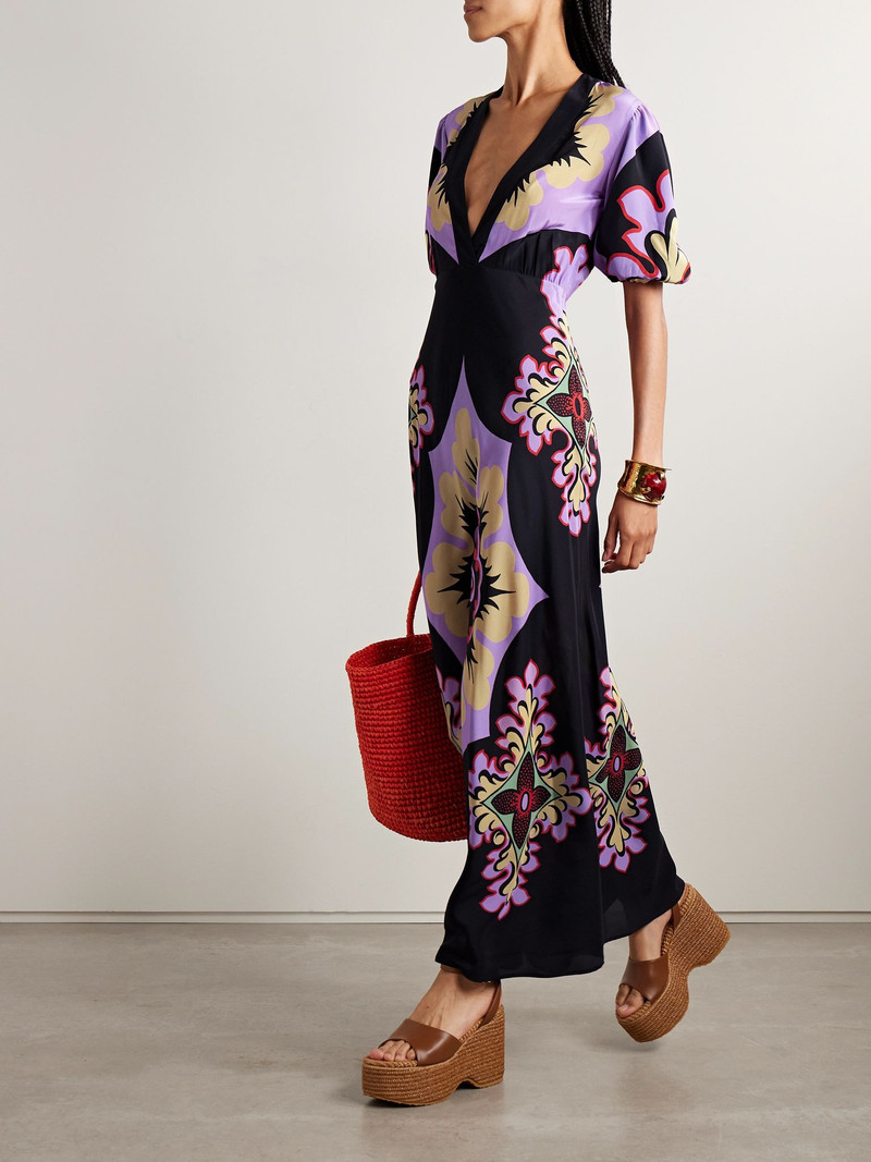 La DoubleJ Marlene printed silk-crepe maxi dress Purple outlook