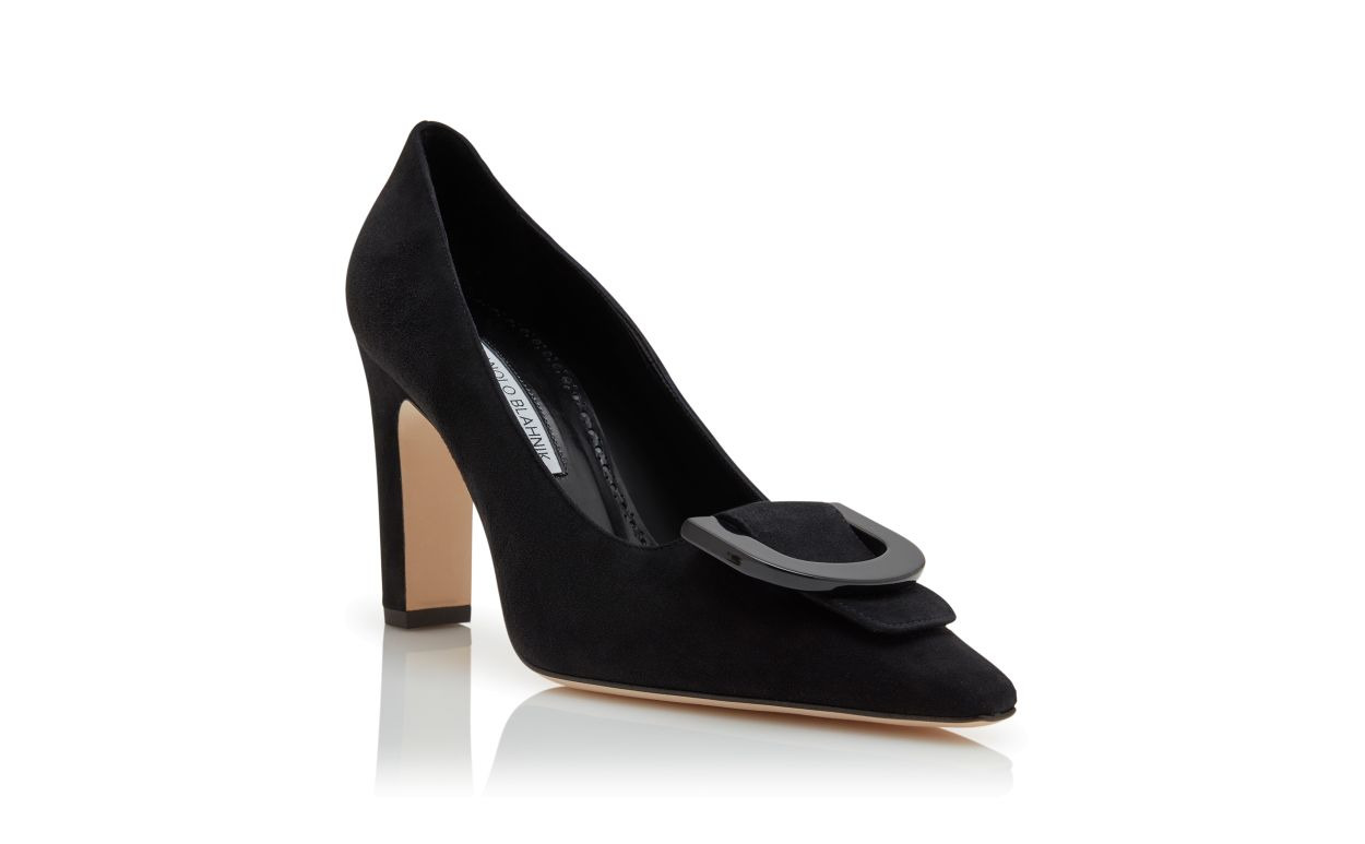 Black Suede Pointed Toe Pumps - 3