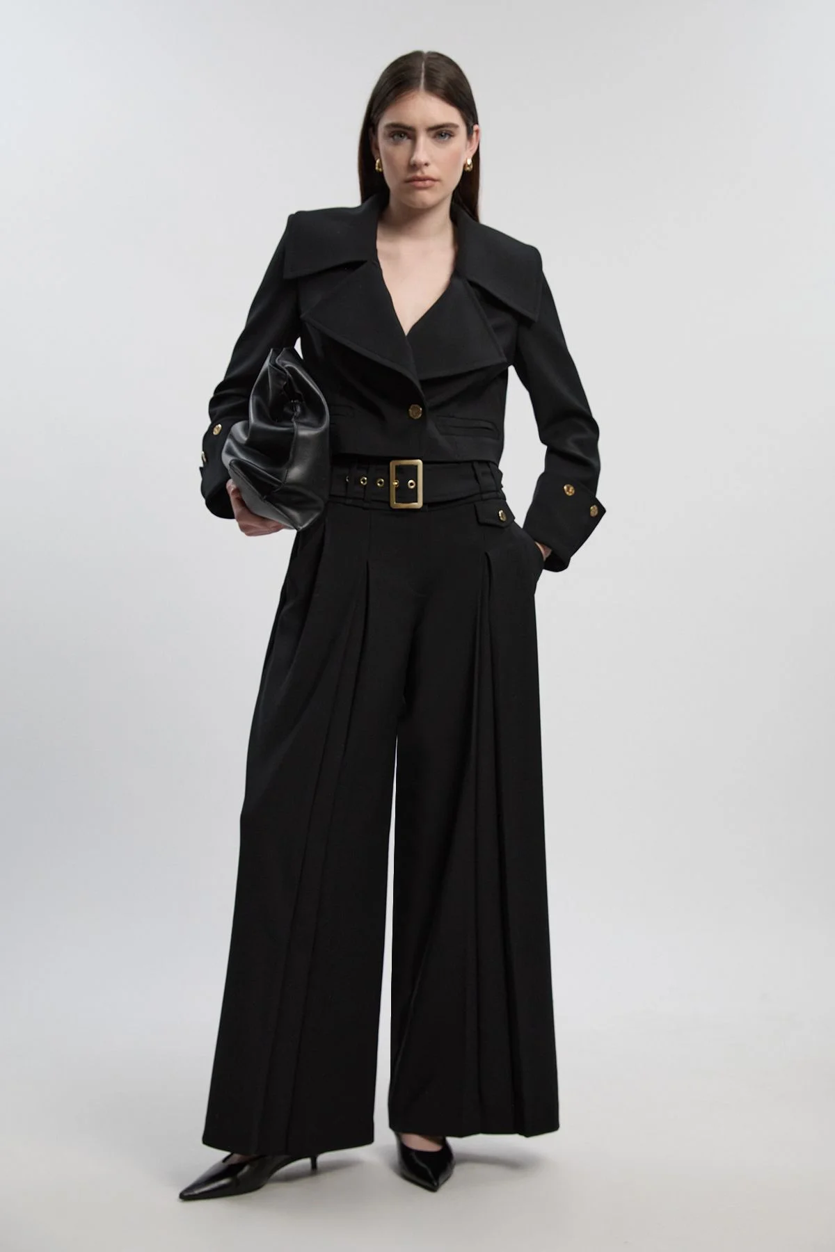 Polished Tailored Pleated Wide Leg Belted Trouser - 1