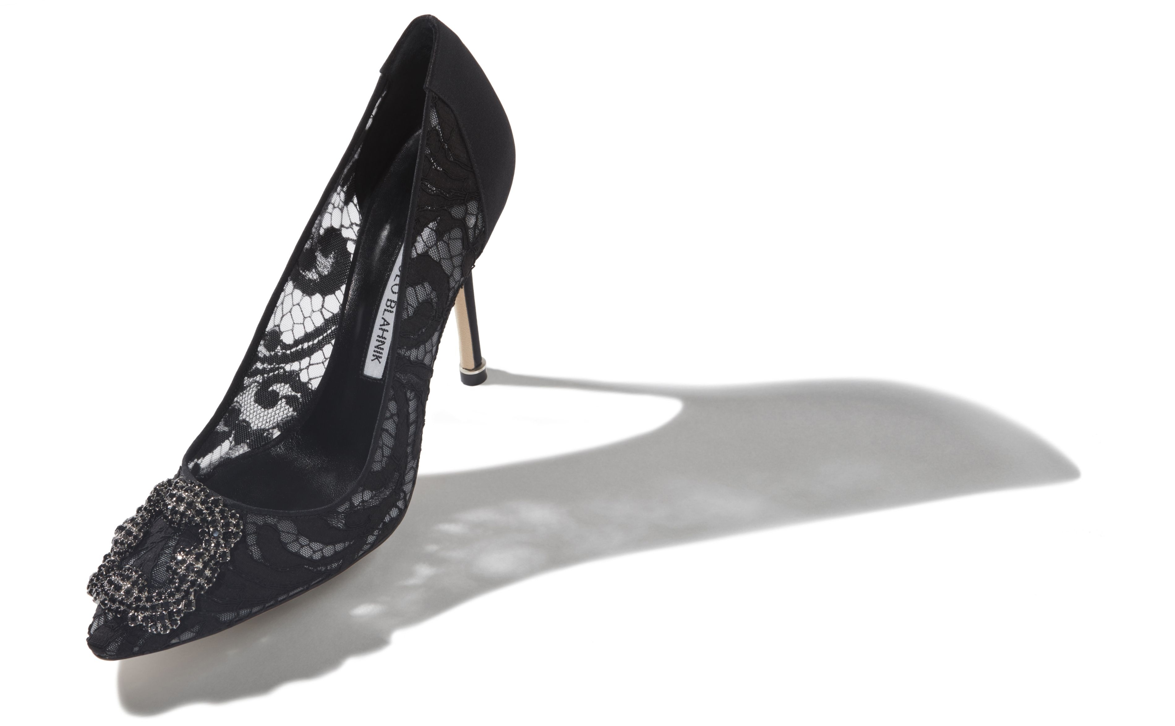 Black Lace Jewel Buckle Pumps - 2