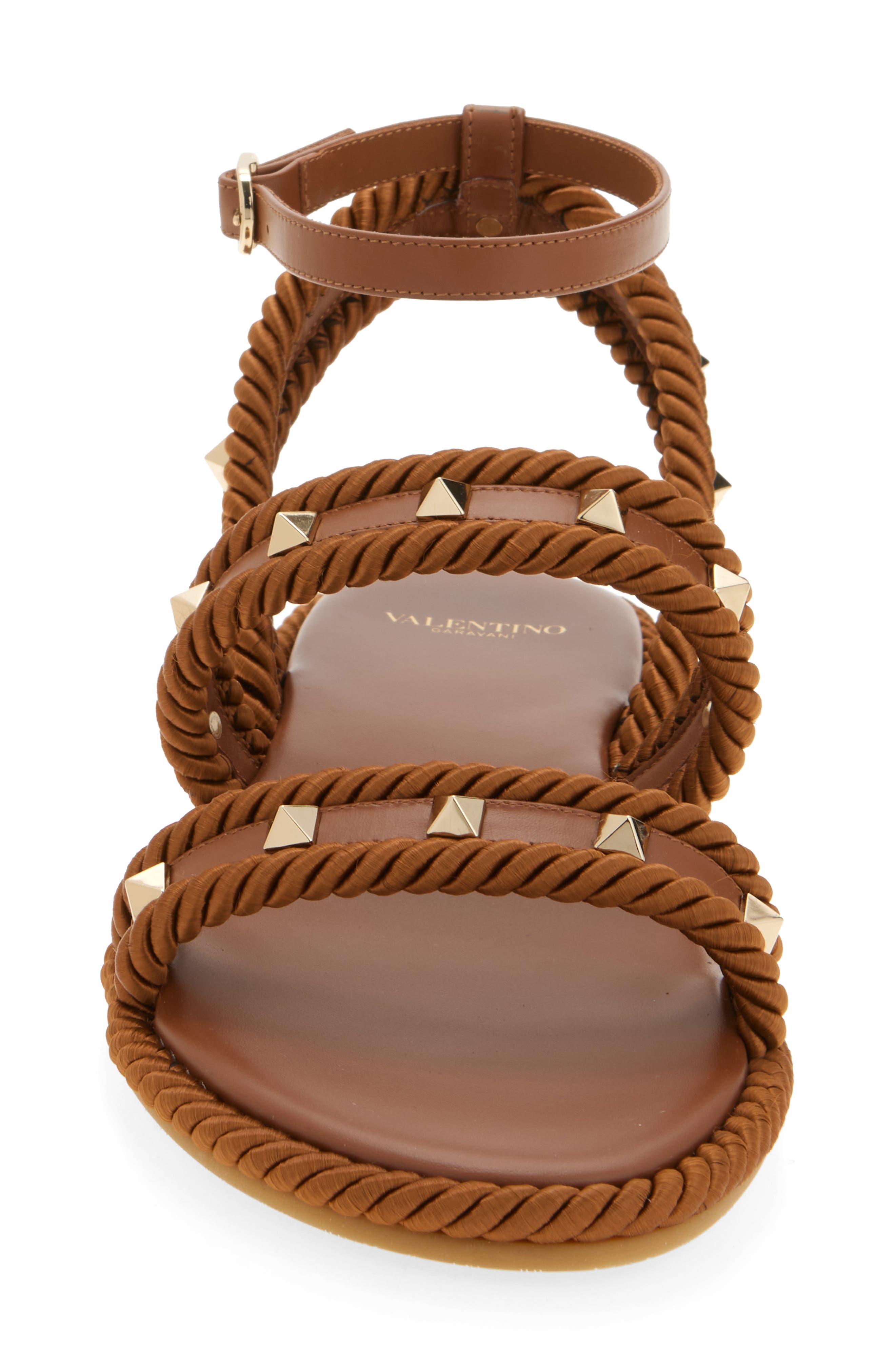 Valentino Garavani Rockstud Ankle Strap Flat Sandal in Tabacco at Nordstrom - 4