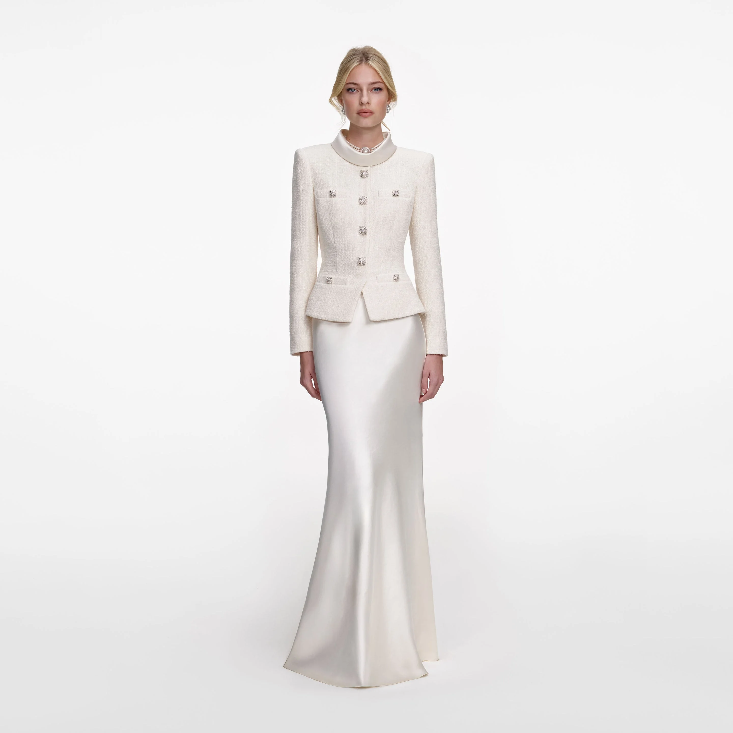 Cream Boucle Collared Maxi Dress - 1