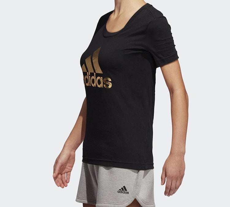 (WMNS) adidas Alphabet logo Short Sleeve Black DV3025 - 4