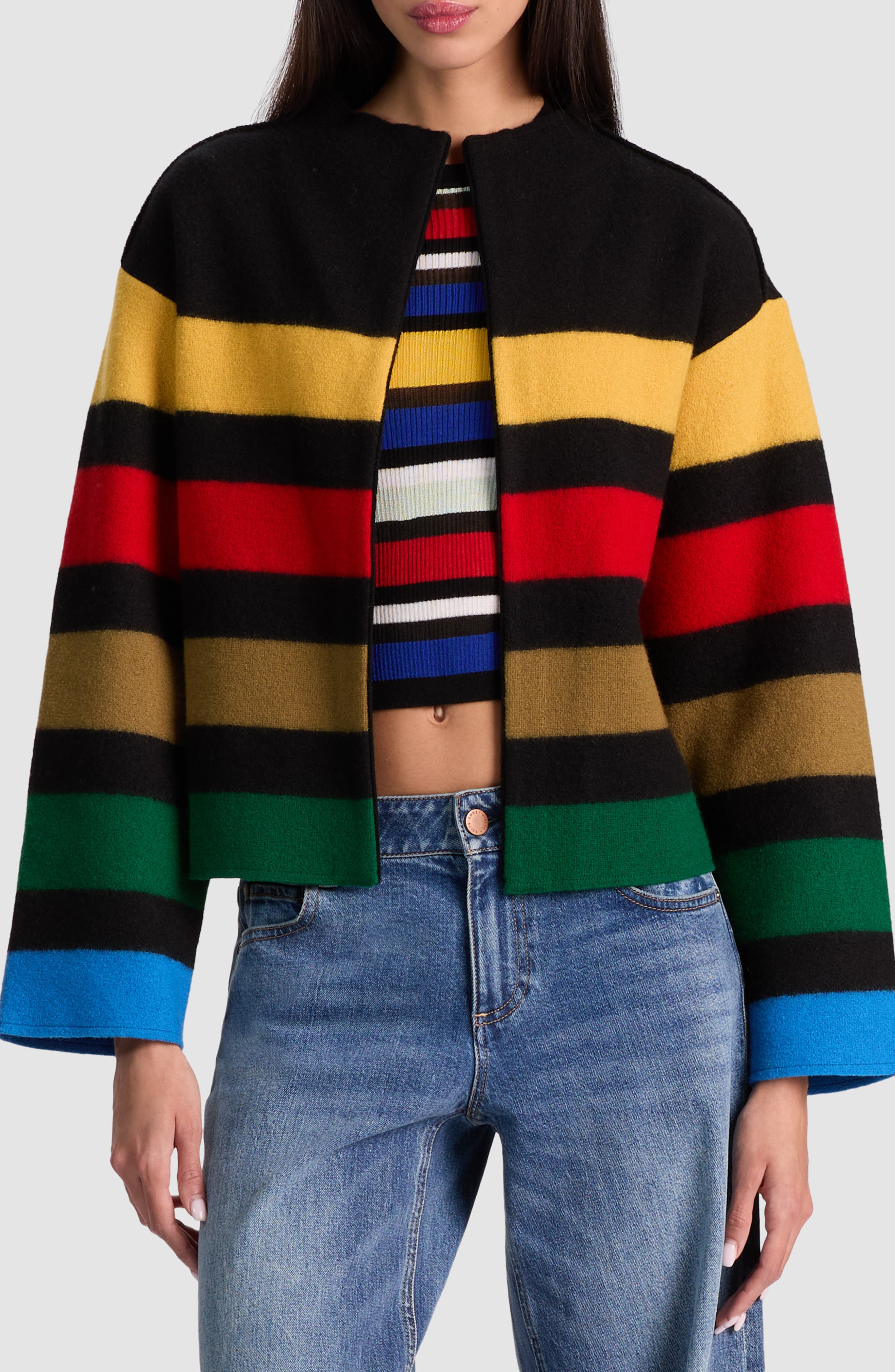 Alice + Olivia Pearson Stripe Wool Jacket in Black Multi at Nordstrom - 1