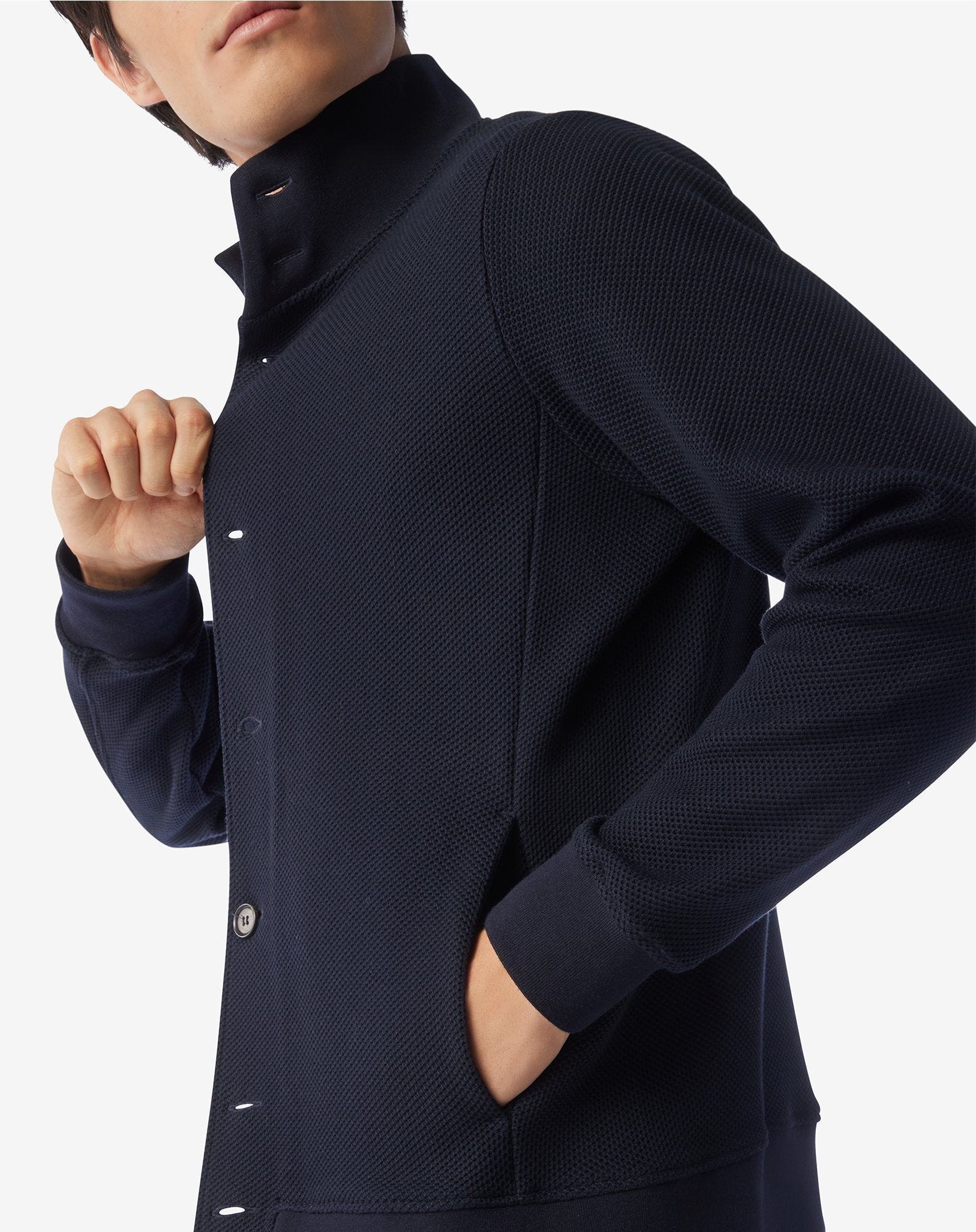 Navy blue cotton jacket with honeycomb pattern - 5