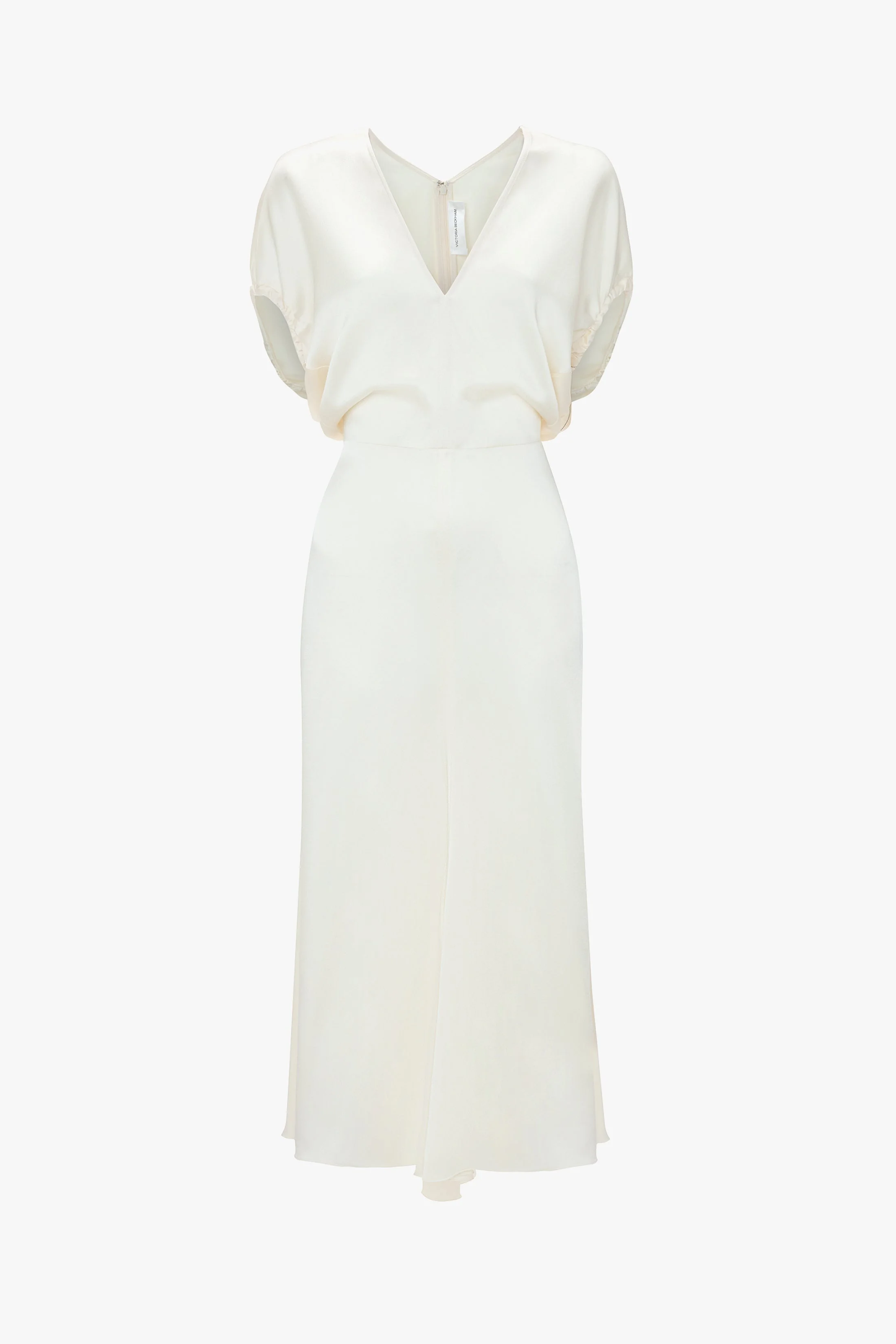 Blouson Detail Midi Dress In Ivory - 1