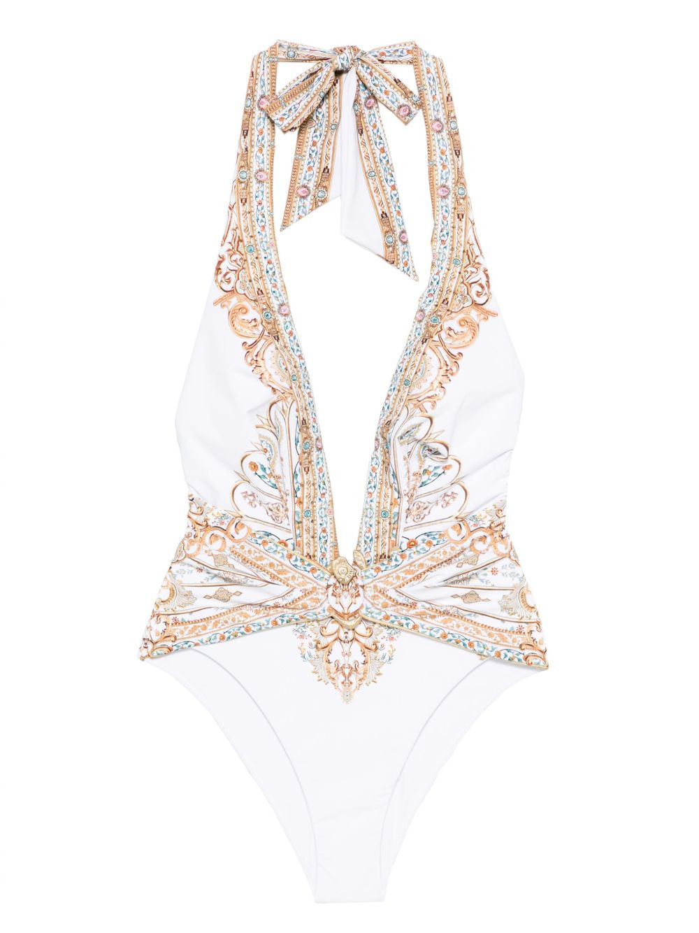 halterneck embellished swimsuit - 1