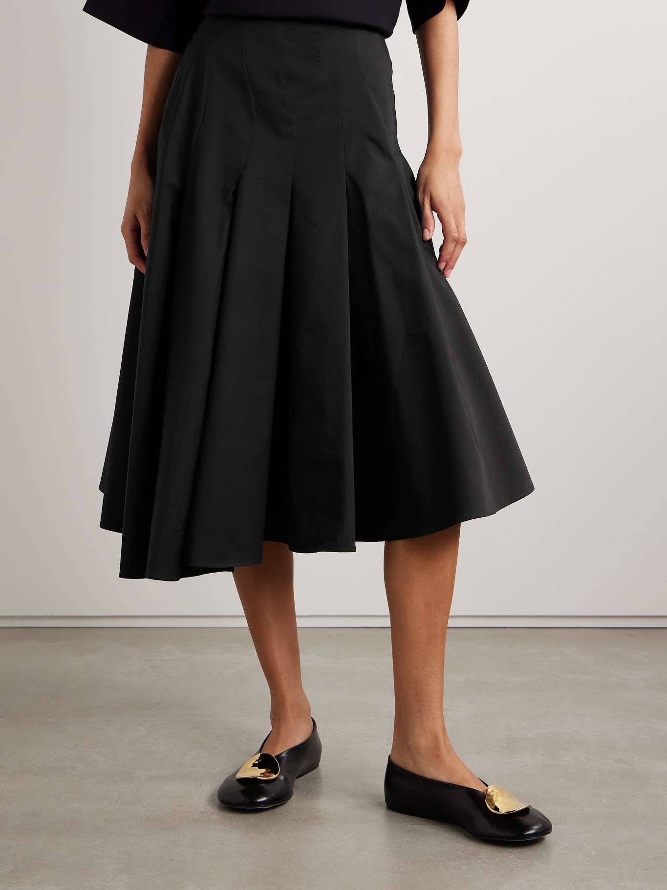 Rio asymmetric paneled cotton-poplin midi skirt Black - 3