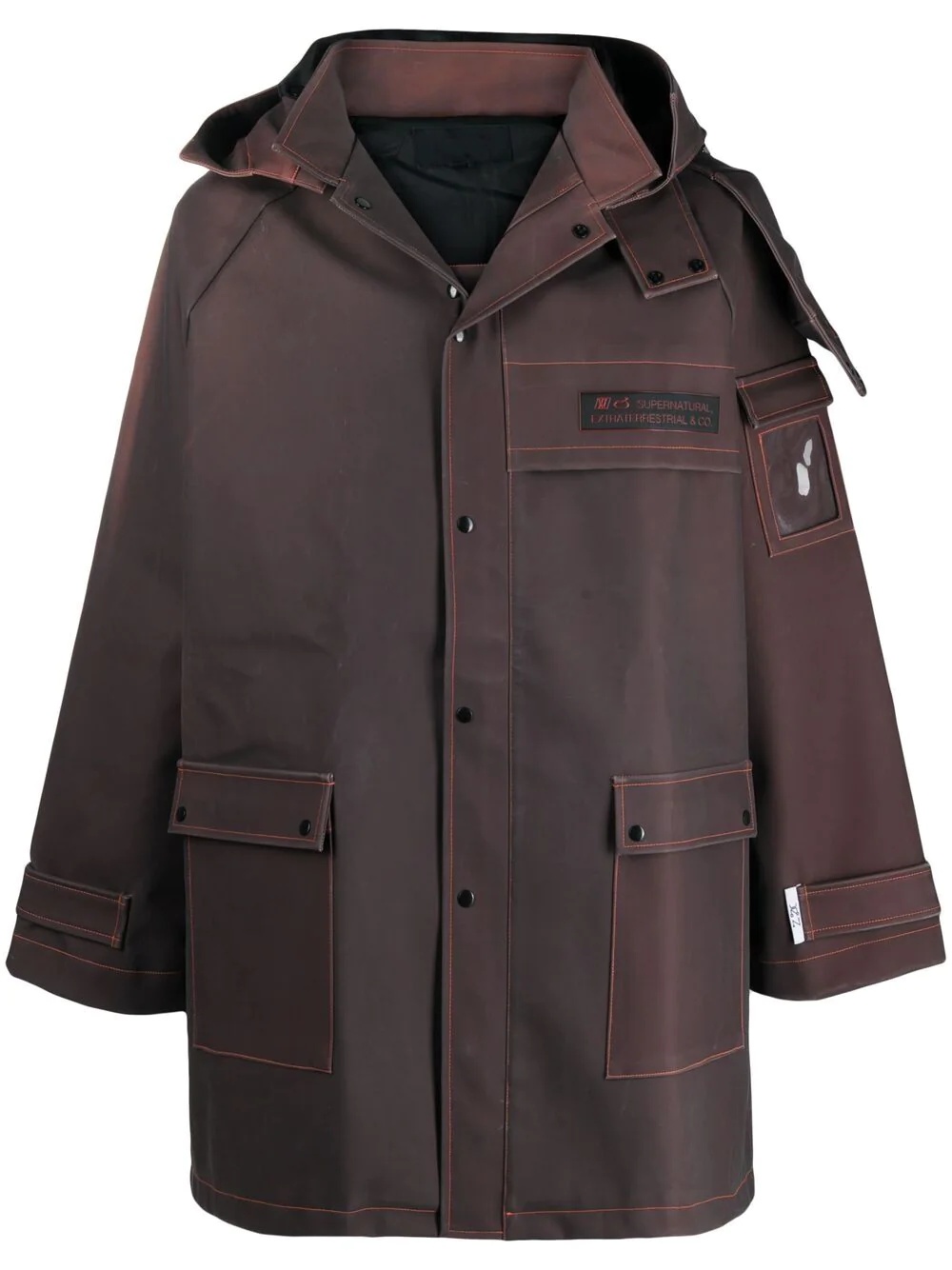 contrast stitching hooded raincoat - 1