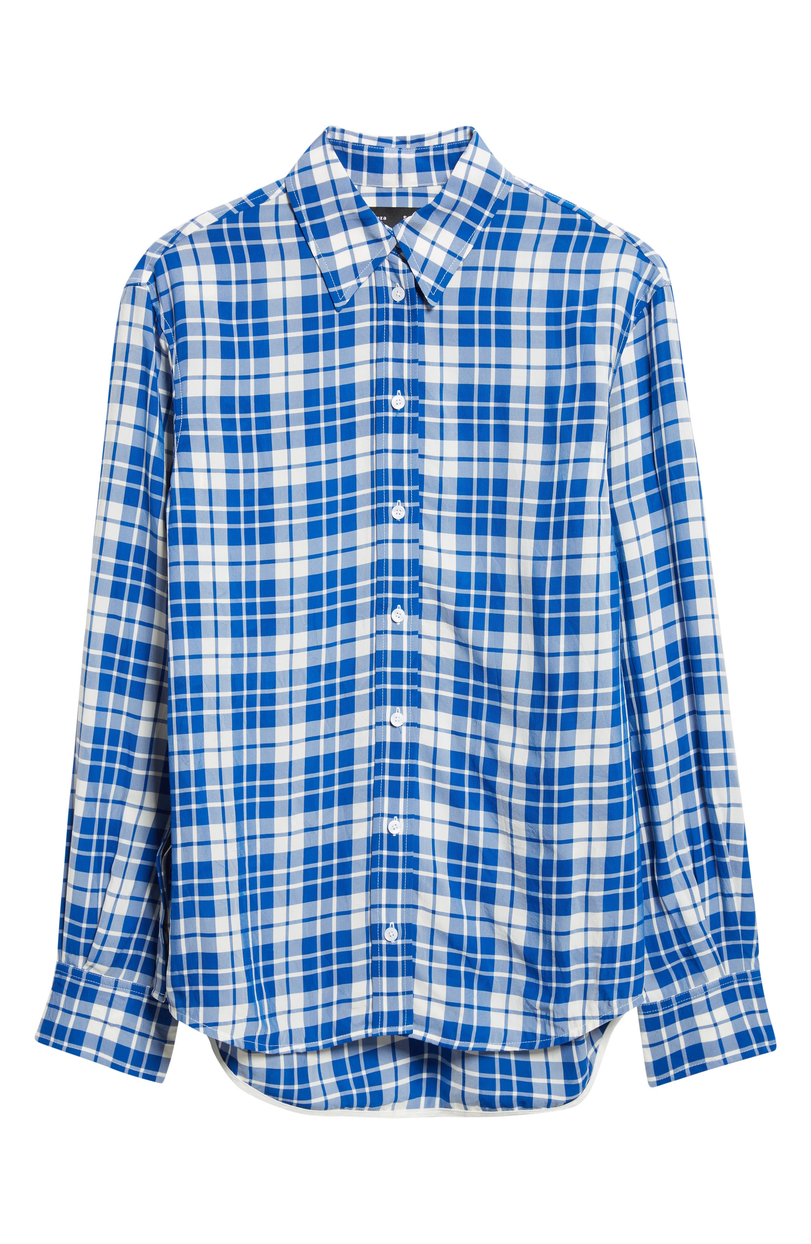 Proenza Schouler Bronwen Plaid Hammered Viscose Button-Up Shirt in Cobalt Multi at Nordstrom - 7