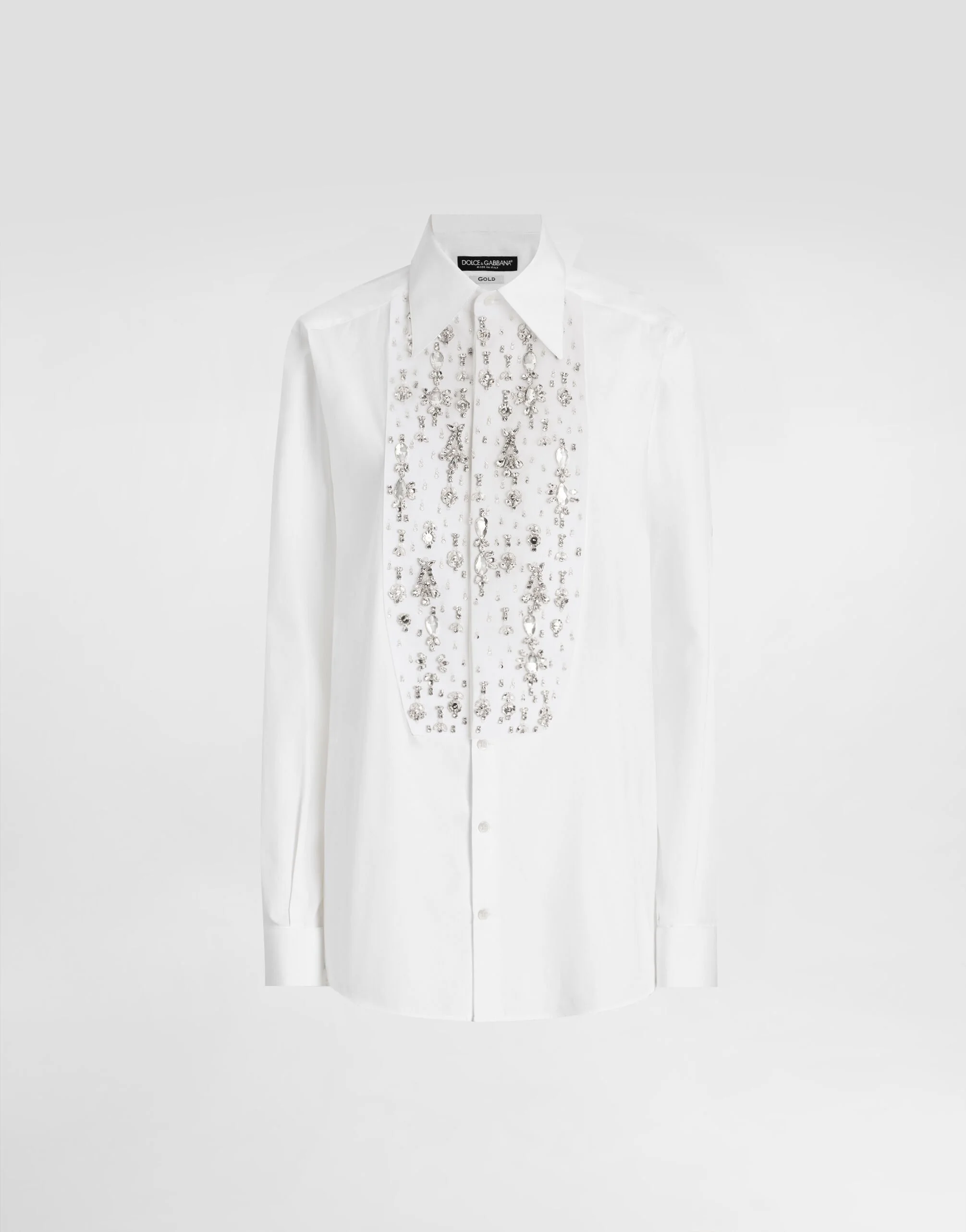 Cotton tuxedo shirt with rhinestone-embroidered shirt front - 1