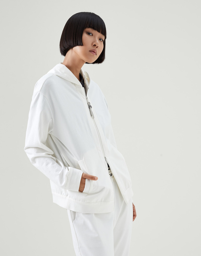 Lightweight stretch cotton sweatshirt with precious detail 1