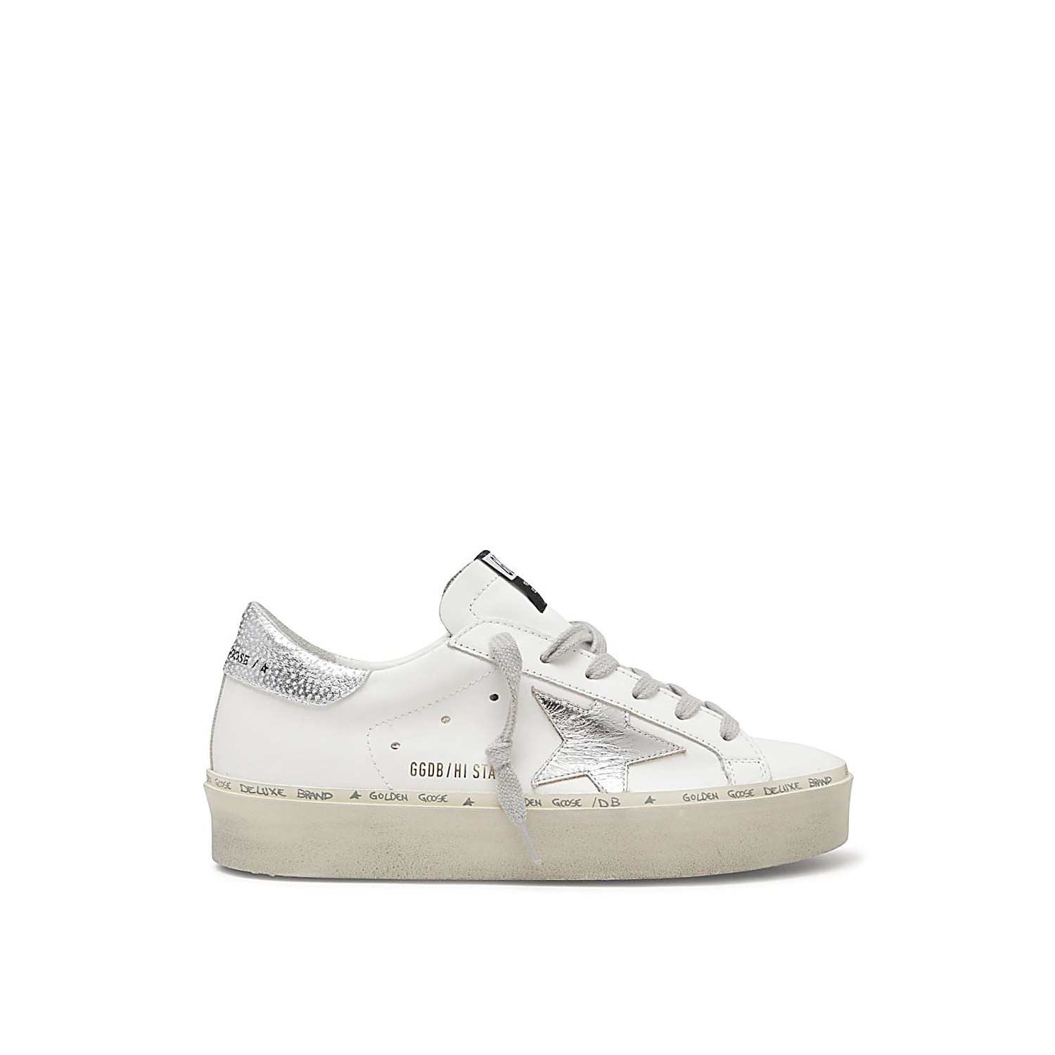 WHITE AND SILVER LEATHER SNEAKERS - 1