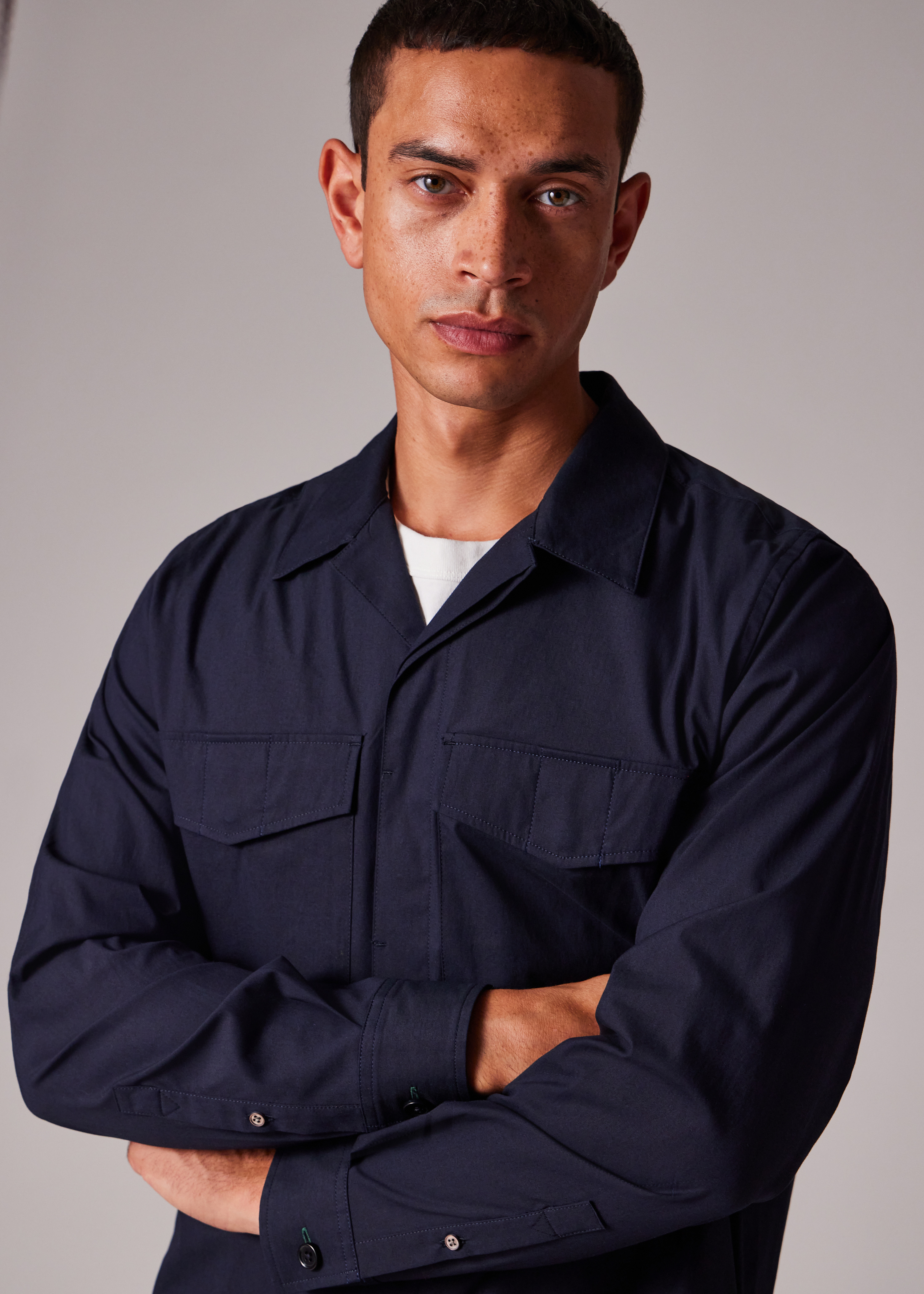 Navy Cotton-Nylon Double Pocket Overshirt - 3