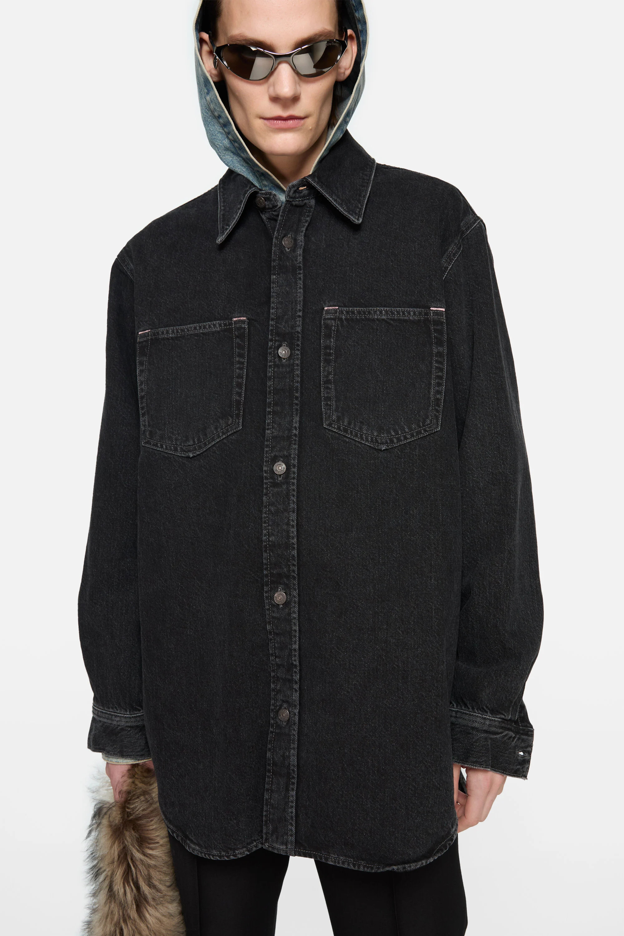 Denim button-up shirt - Relaxed fit - Black - 4