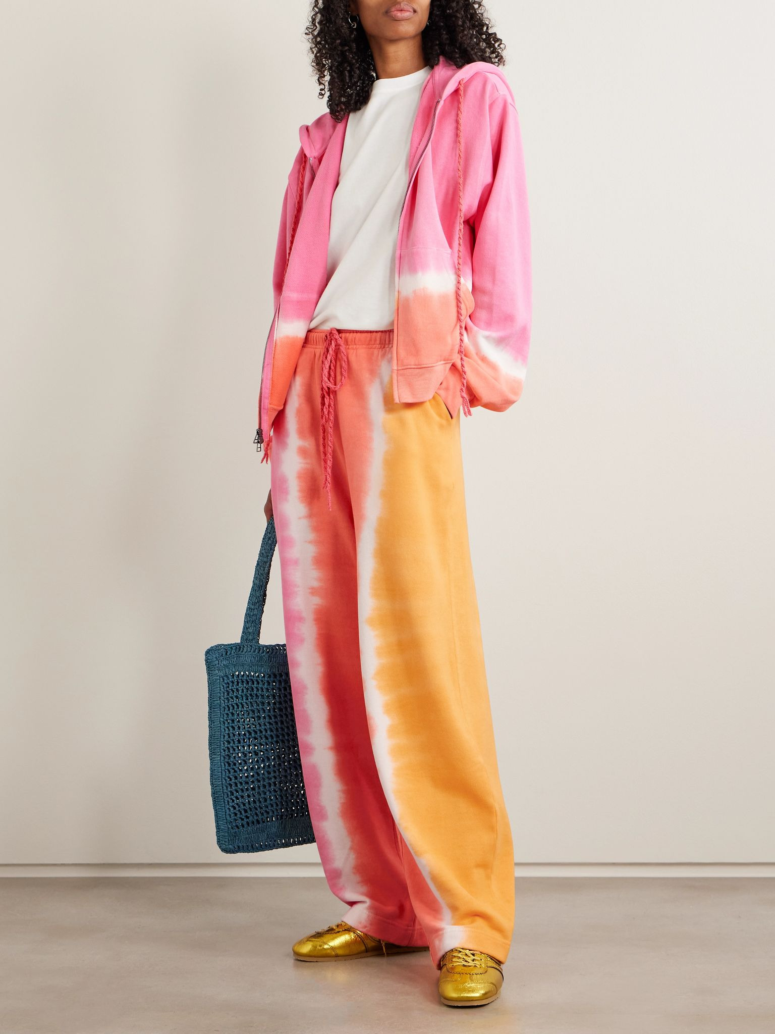 Tie-dyed cotton and cashmere-blend jersey hoodie Pink - 2