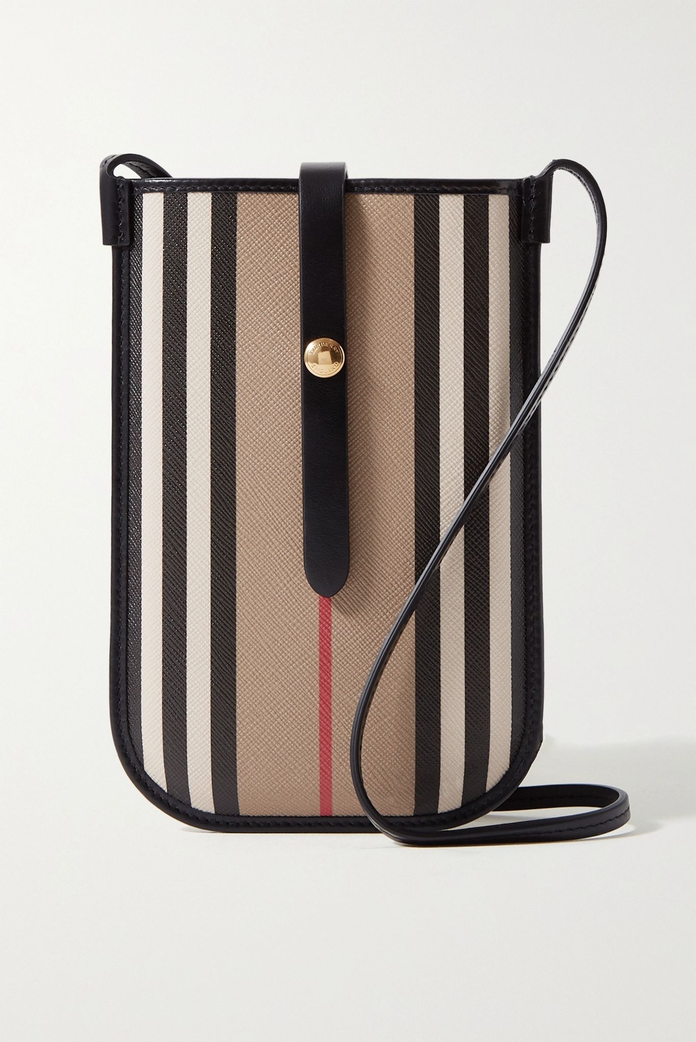 Striped leather-trimmed coated-canvas shoulder bag - 1