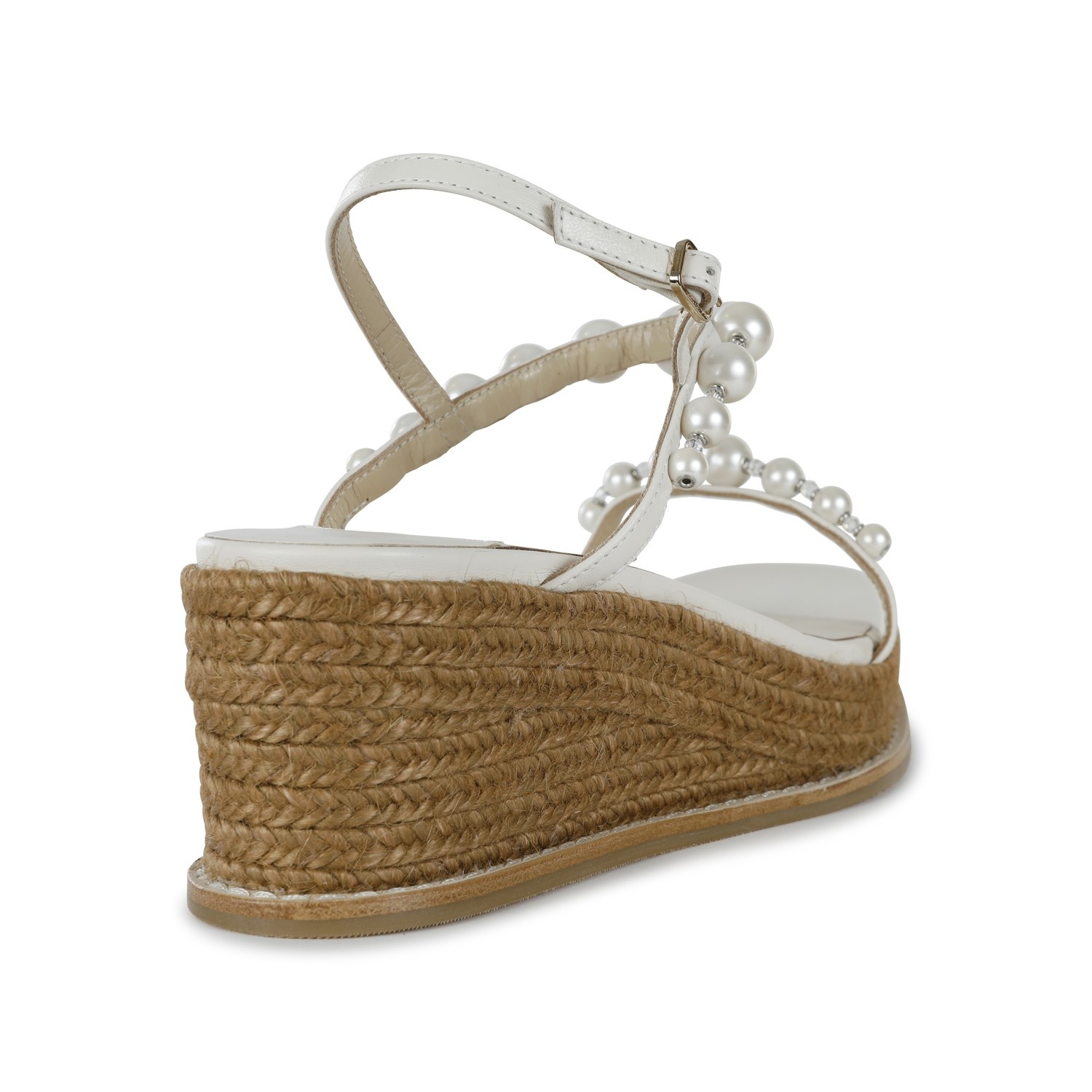 WHITE LEATHER AND BEIGE RAFFIA AMATUUS SANDALS - 3