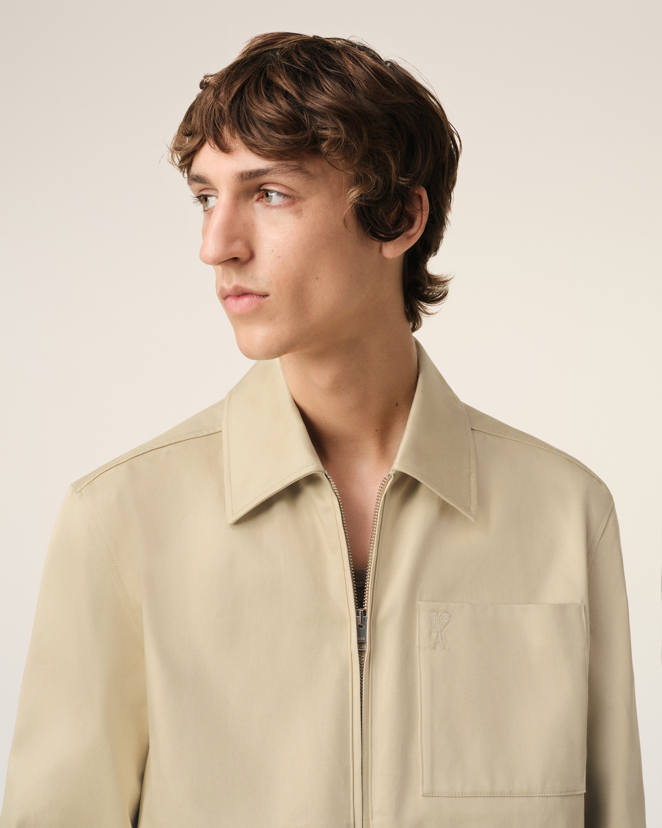 BEIGE COTTON AMI DE COEUR ZIPPED JACKET - 4