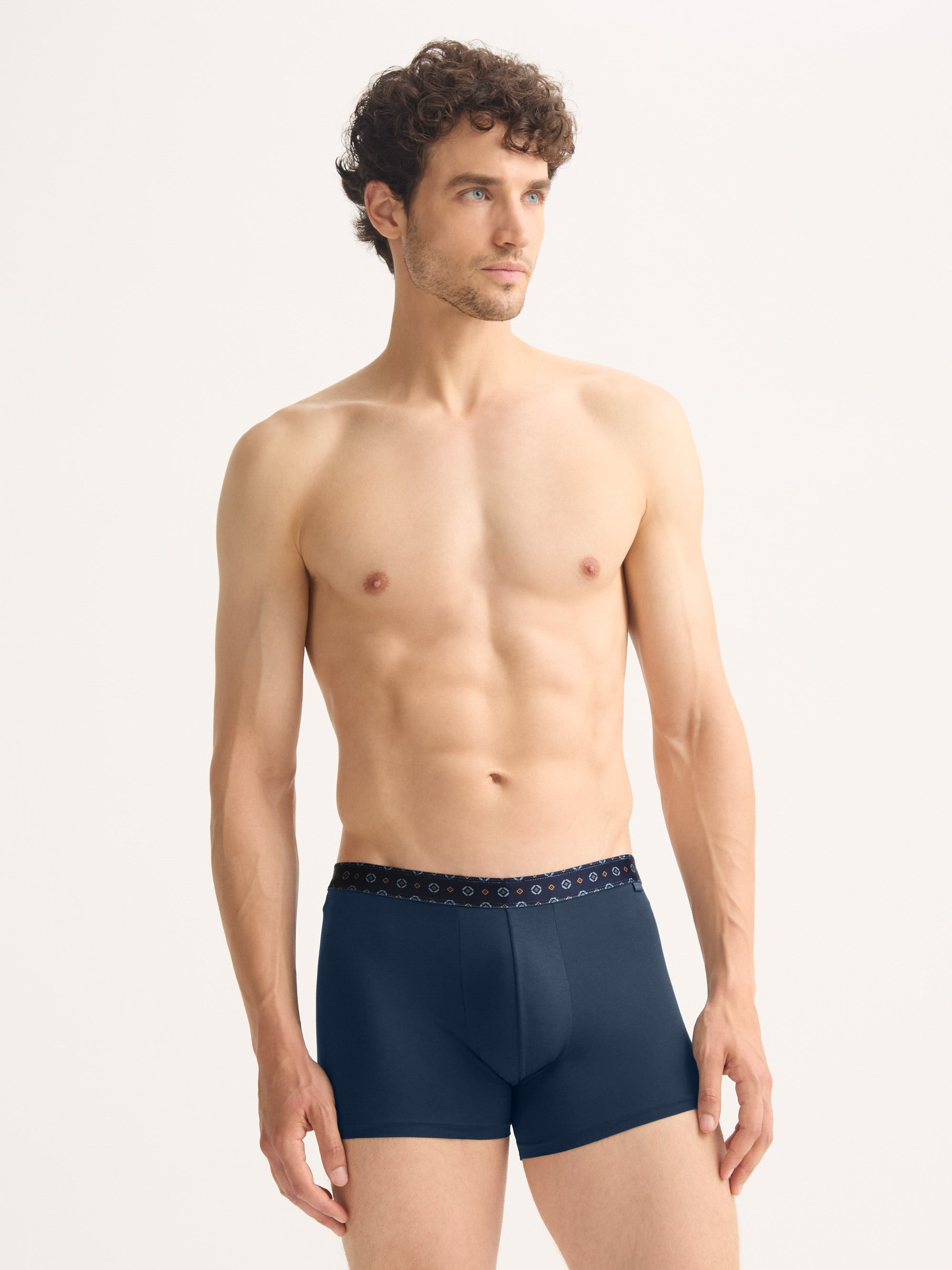 Men's Boxer Briefs Pima Cotton Stretch Navy Blue with Rose Motif Band - 4