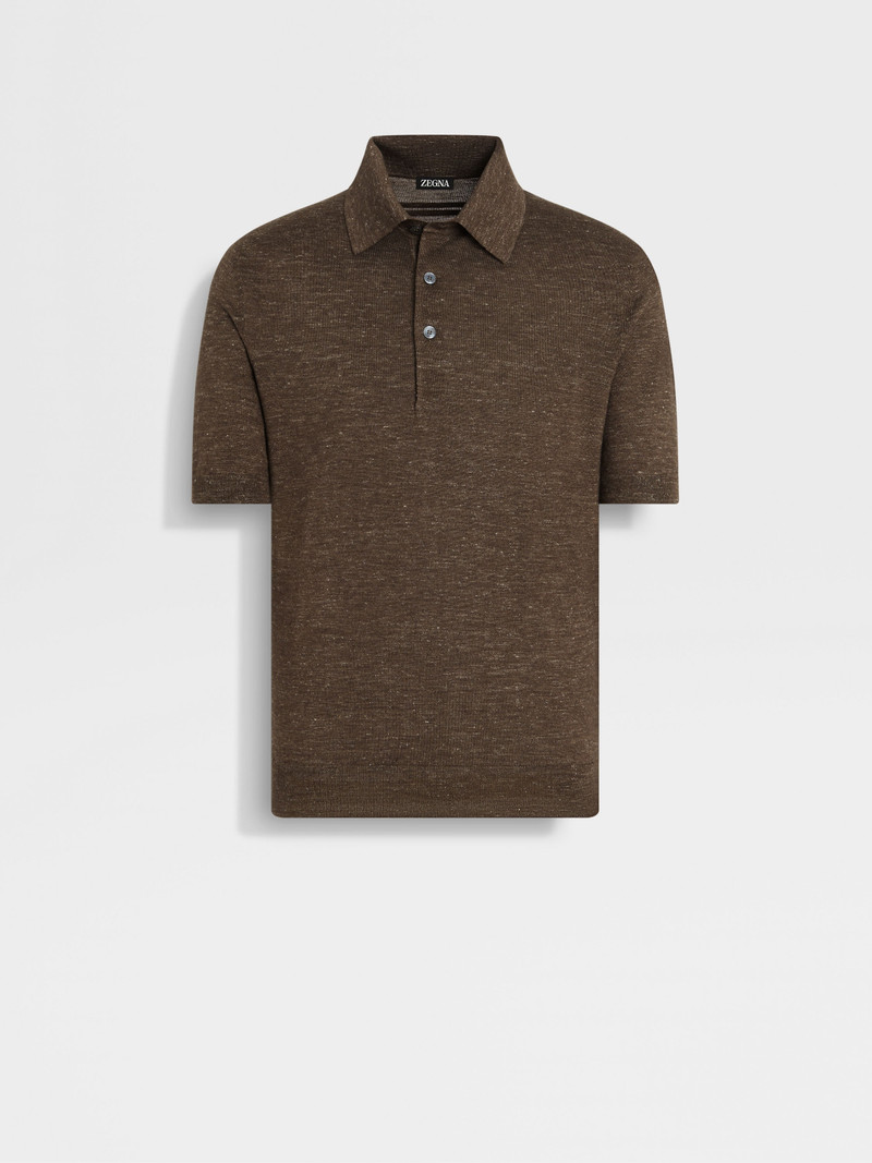 BROWN MÉLANGE SILK CASHMERE AND LINEN POLO SHIRT 1