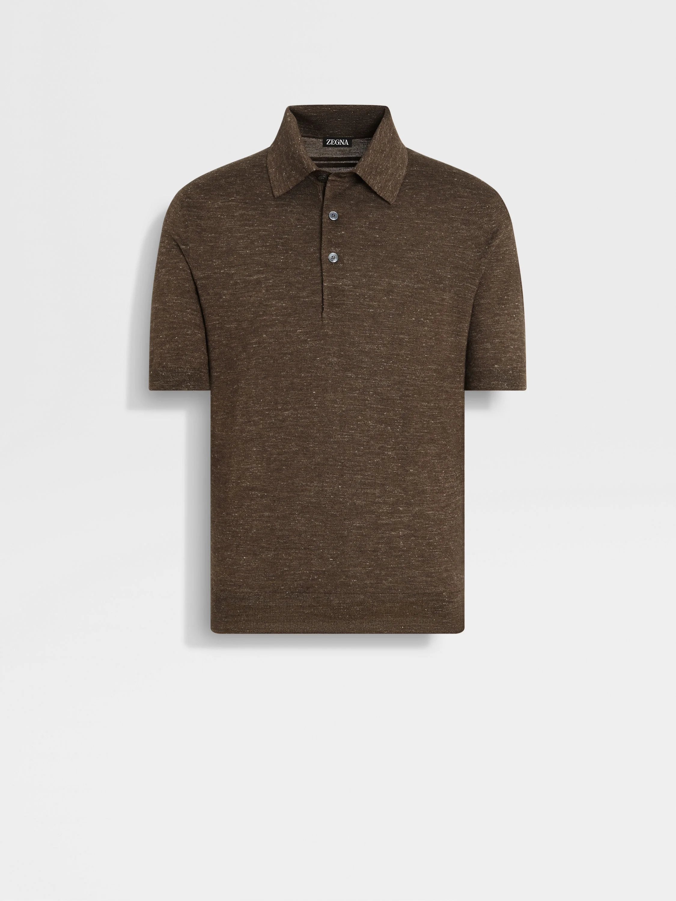 BROWN MÉLANGE SILK CASHMERE AND LINEN POLO SHIRT - 1