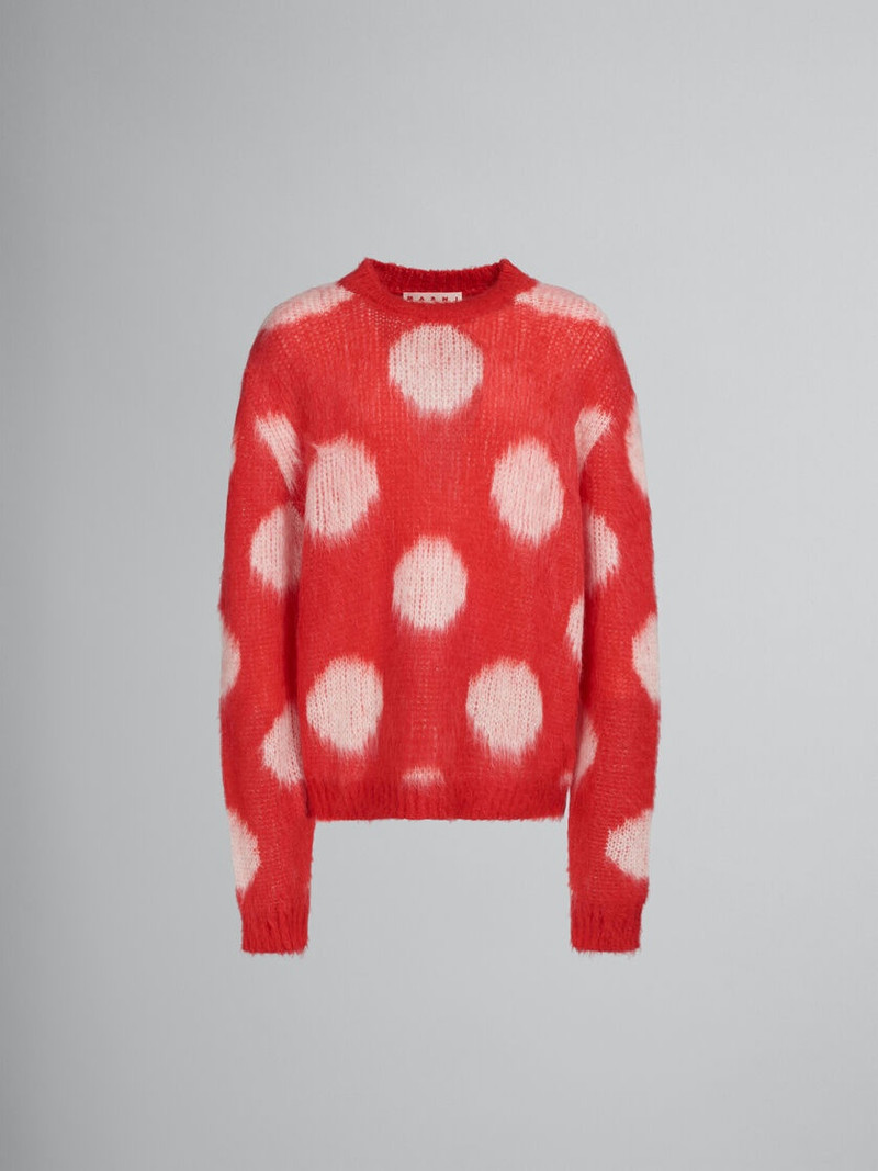 RED MOHAIR JUMPER WITH MAXI POLKA DOTS - 1