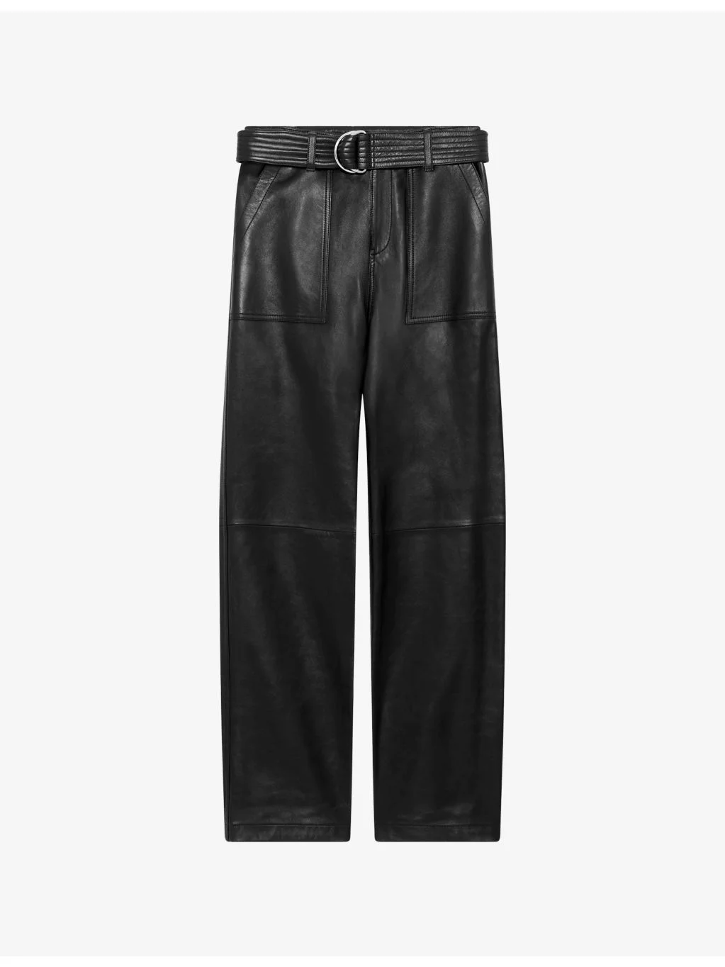 Belted Straight-Leg Leather Trousers - 1