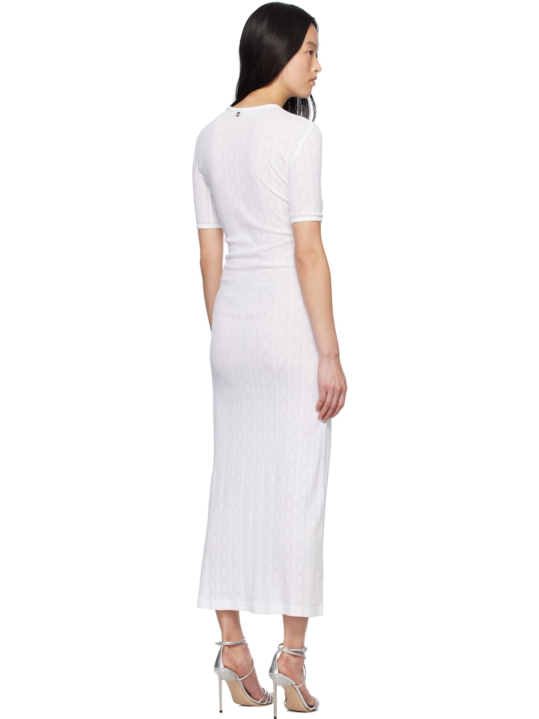 White Pointelle Short Sleeve Maxi Dress - 3