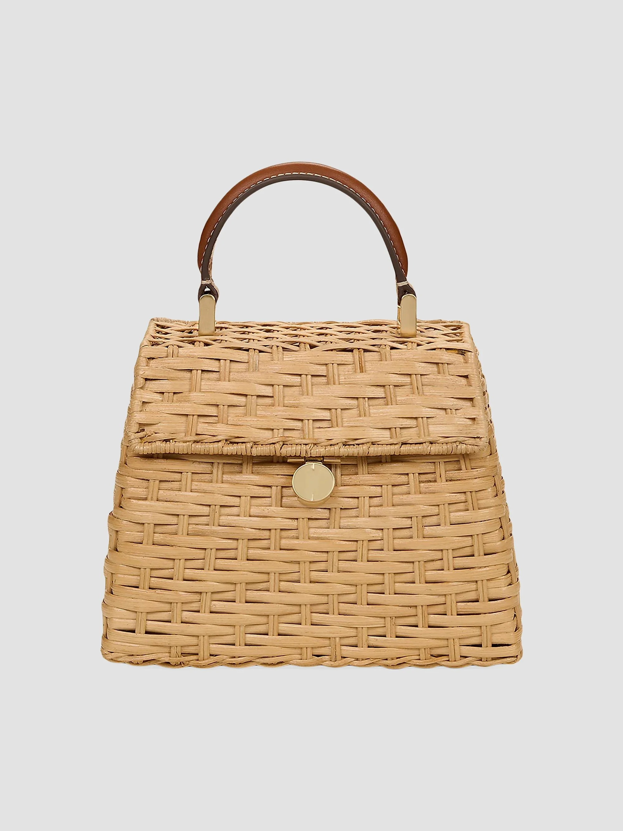Women's Sybil Rattan & Leather Top Handle Bag - Light Toasted Natural - 1