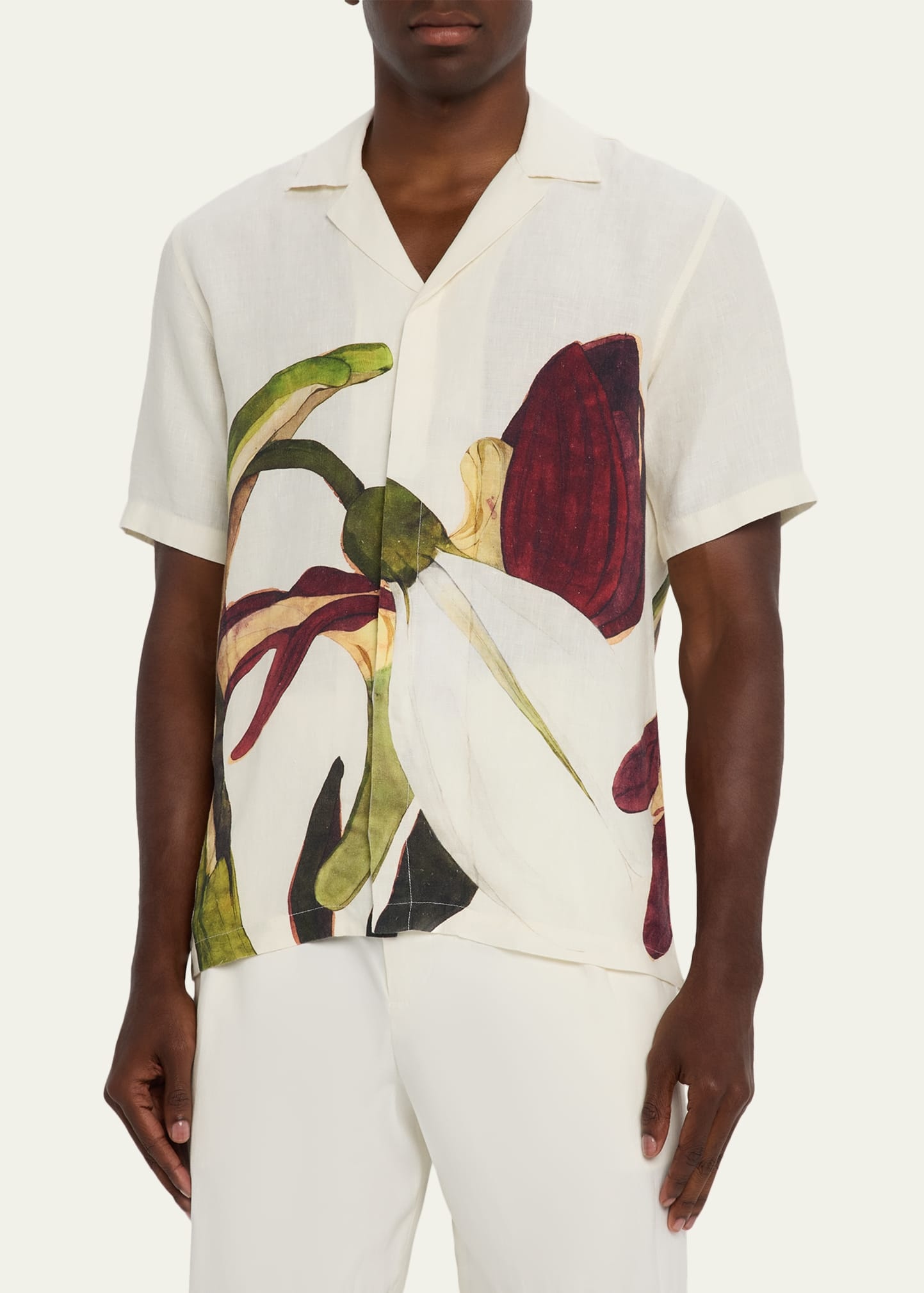 Men's Maitan Linen Orchid-Print Camp Shirt - 4