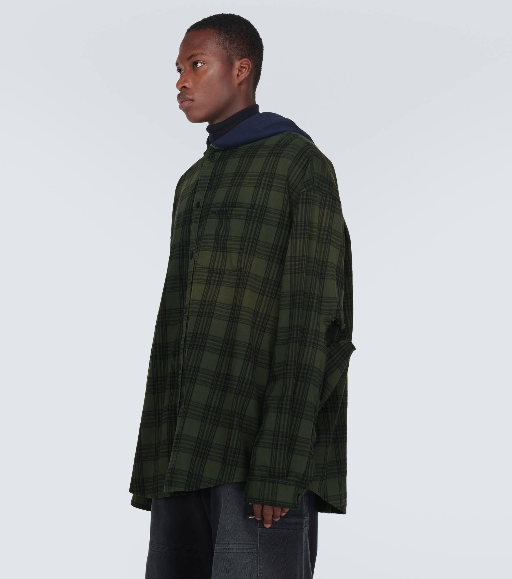Oversized checked cotton-blend shirt - 3