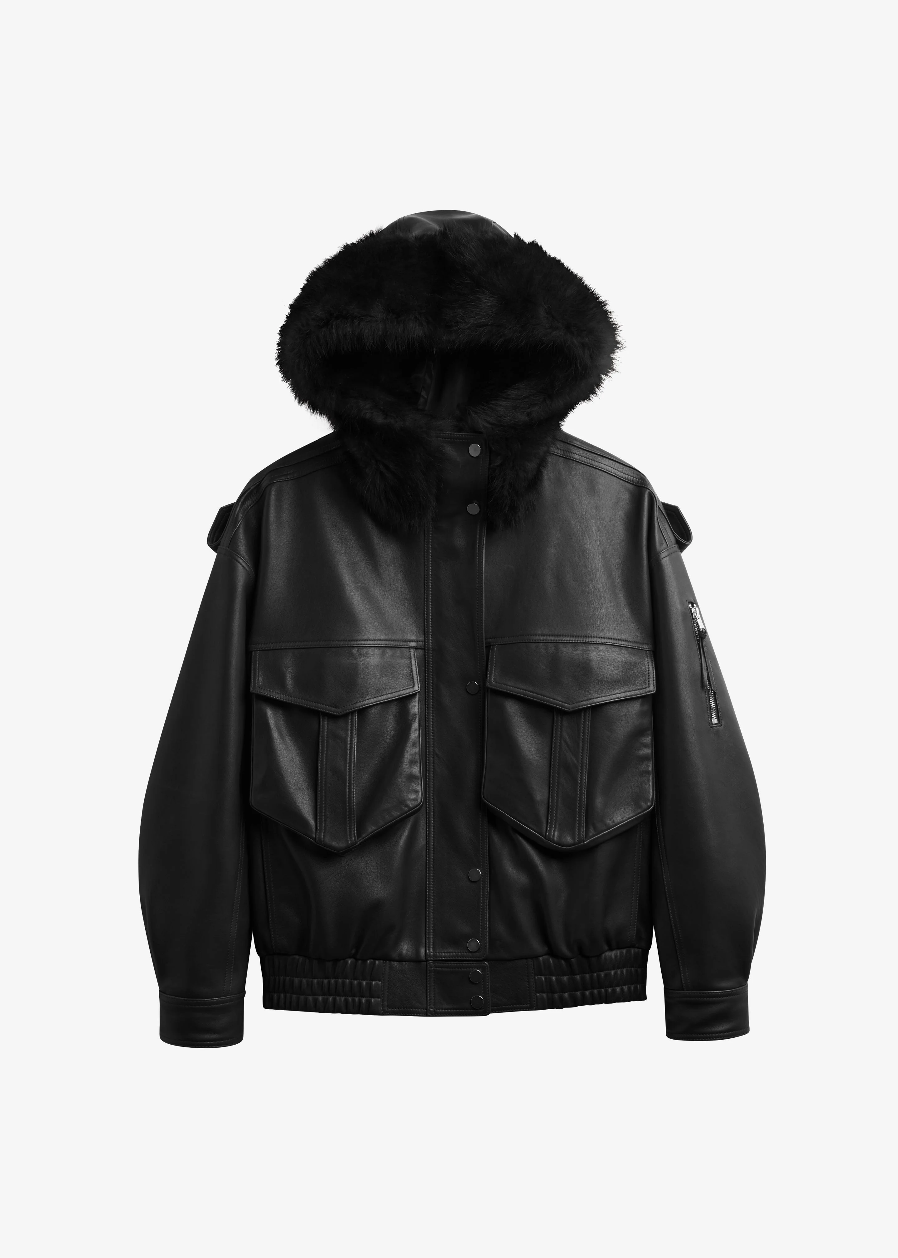 Napa Leather Hooded Jacket - Black - 1
