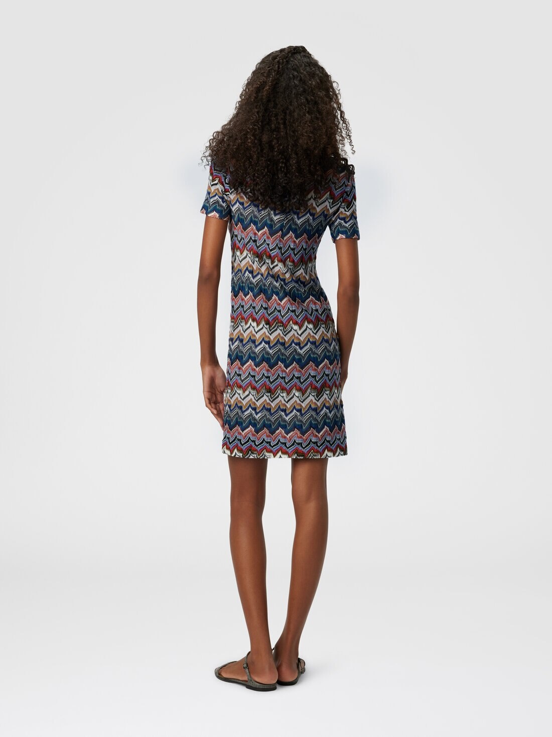Short Dress with Half Sleeves in Embroidered Lace - 3