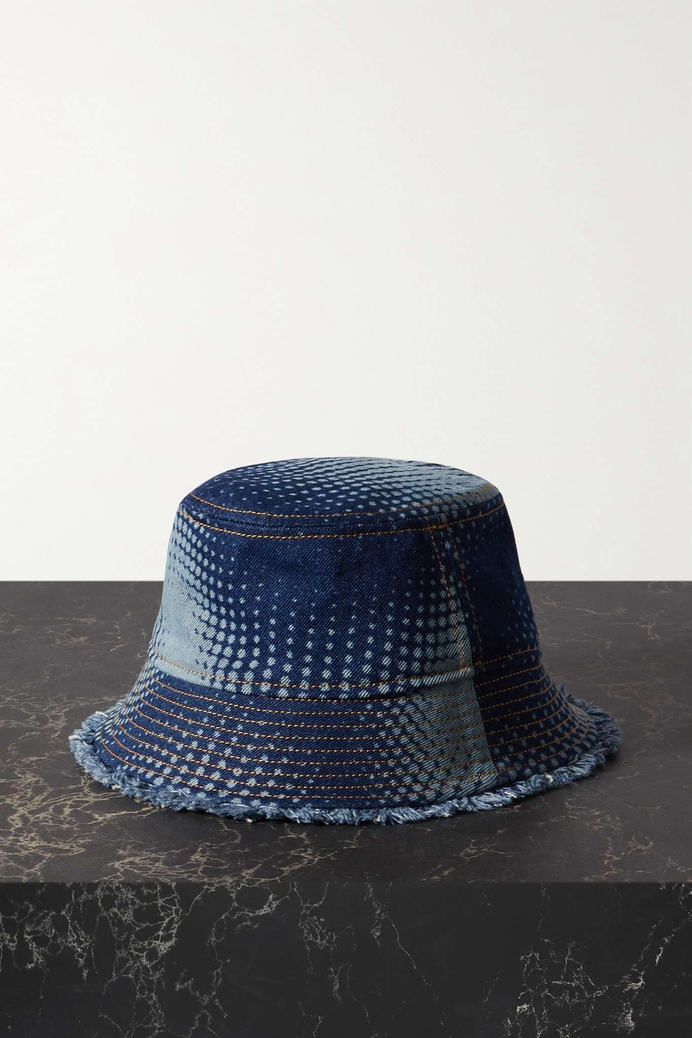 Frayed printed denim bucket hat - 1