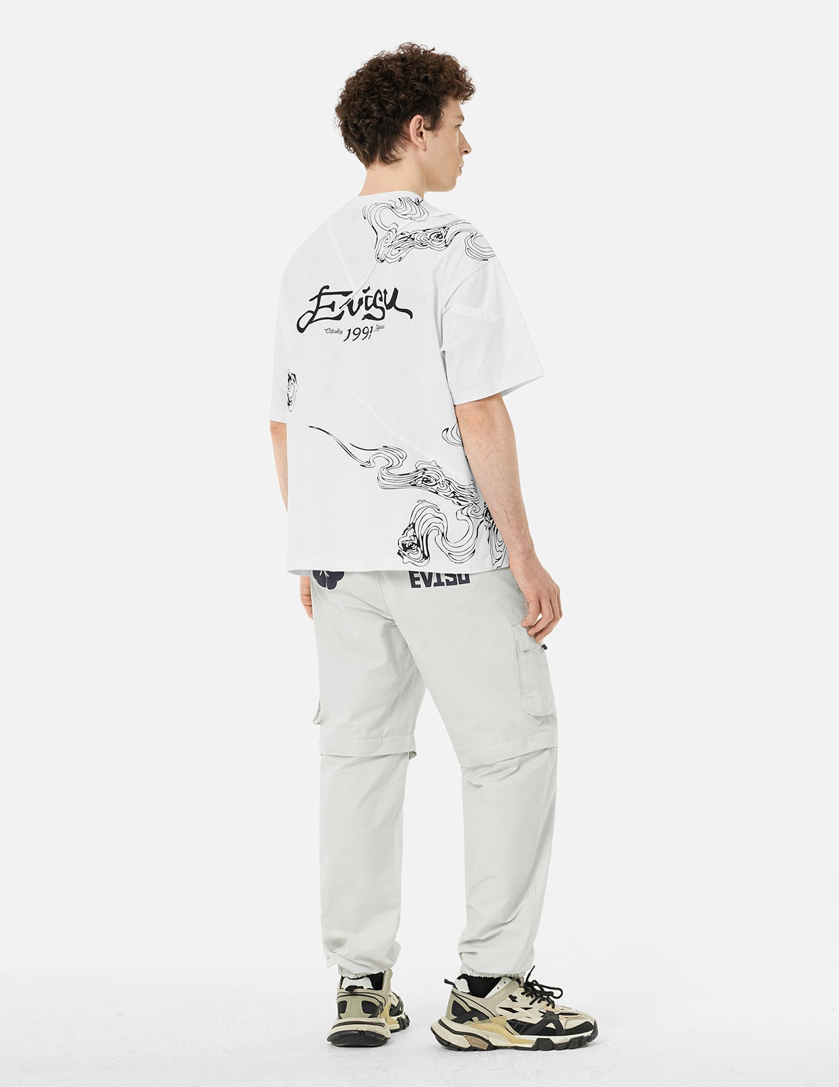 Auspicious Cloud and Logo Print Loose Fit T-Shirt - 4