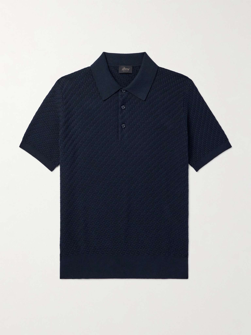 Slim-Fit Basketweave Cotton, Silk and Cashmere-Blend Polo Shirt - 1