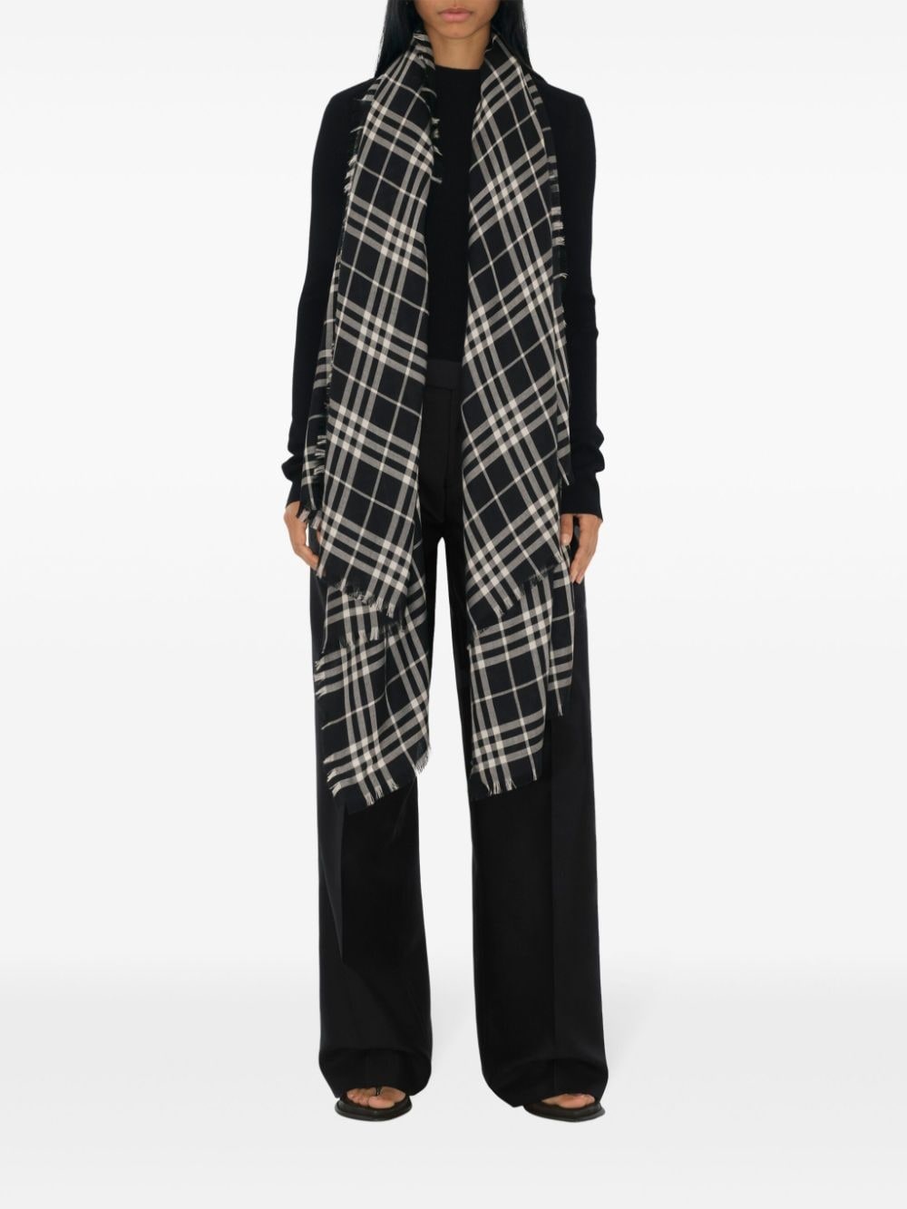 checkered cashmere-blend scarf - 3