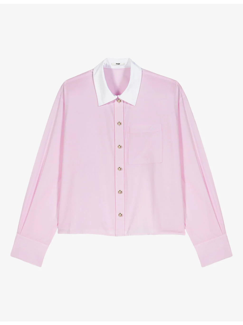 Contrast-Collar Boxy-Fit Cotton Shirt - 1