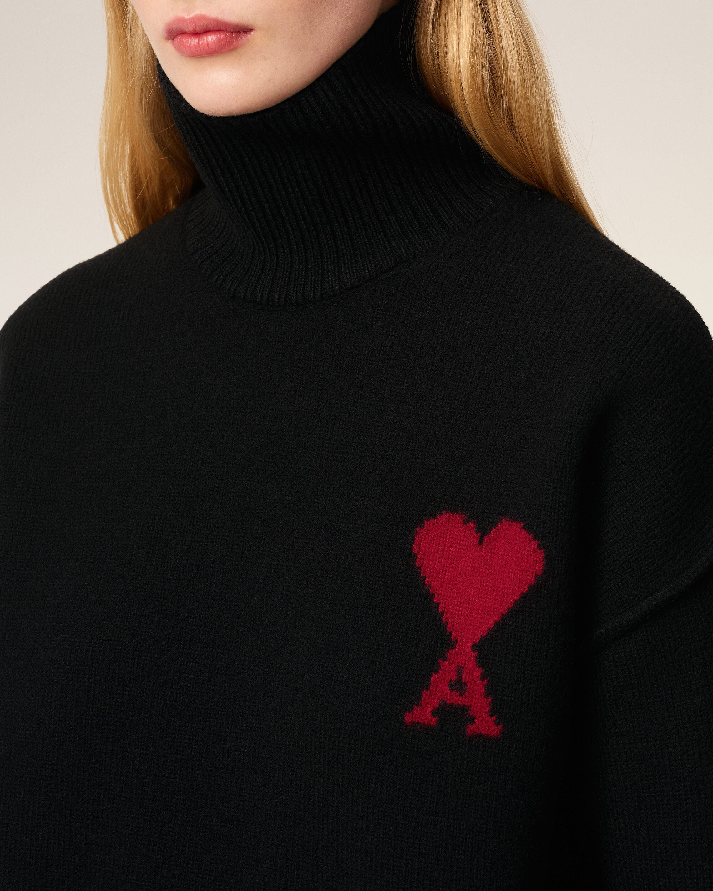 BLACK WOOL AMI DE COEUR FUNNEL NECK SWEATER - 4