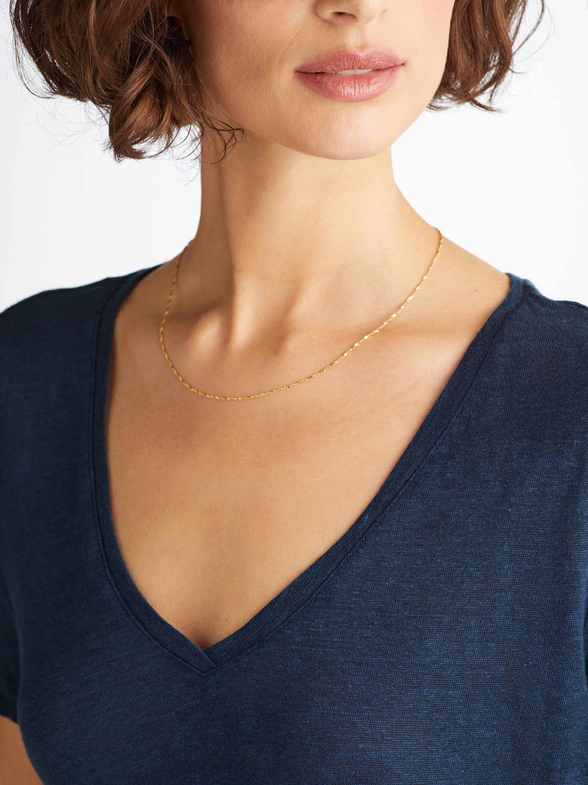 Women's V-Neck T-Shirt Jordan Linen Navy - 6