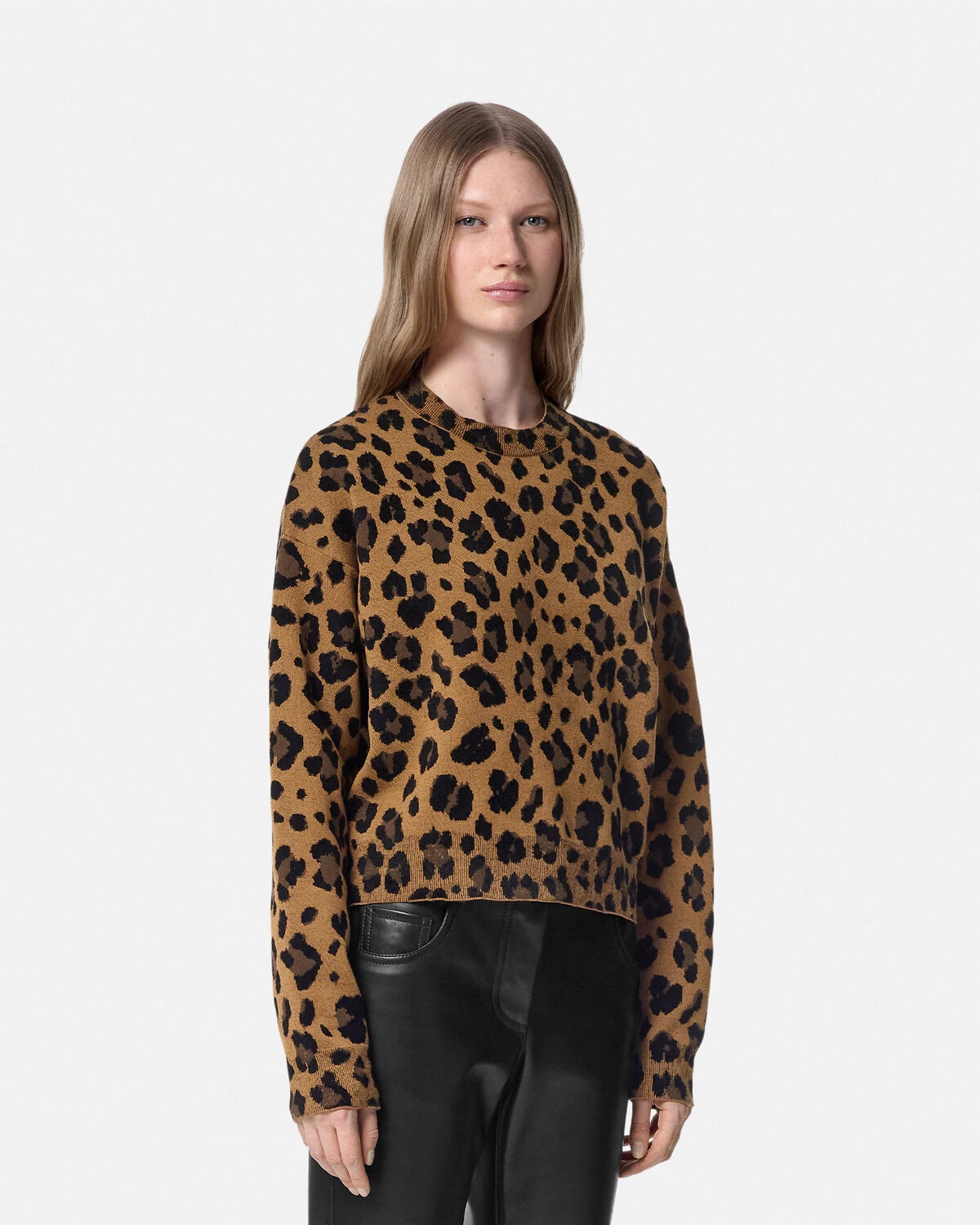 Leopard Jacquard Knit Oversized Sweater - 4