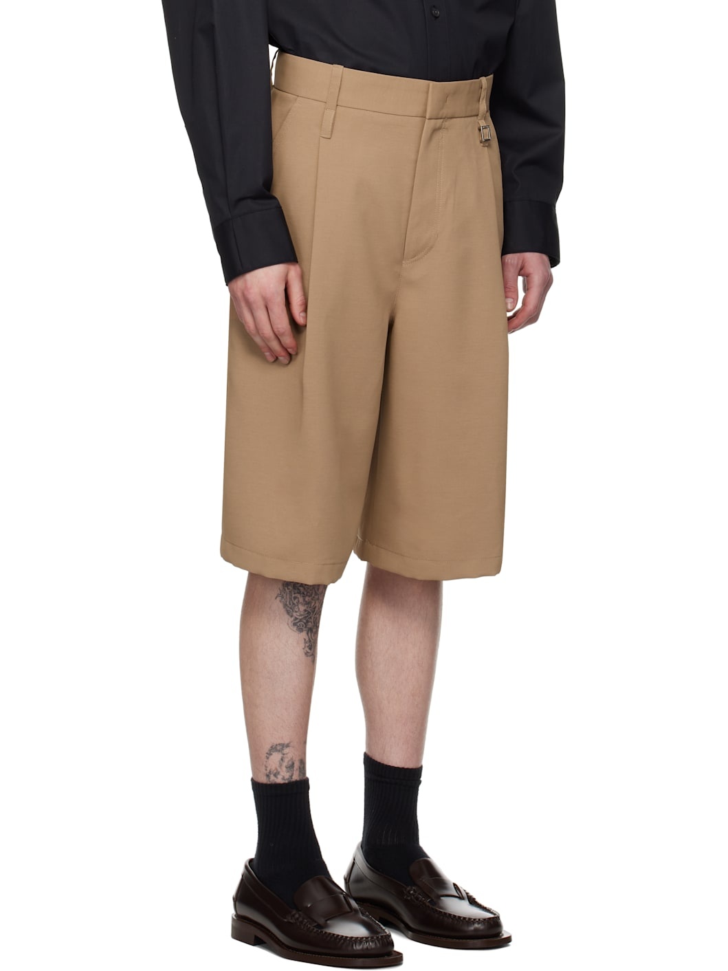 Tan Pleated Shorts - 2