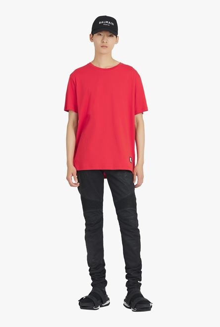 Oversized red eco-designed cotton T-shirt with white Balmain logo print - 2