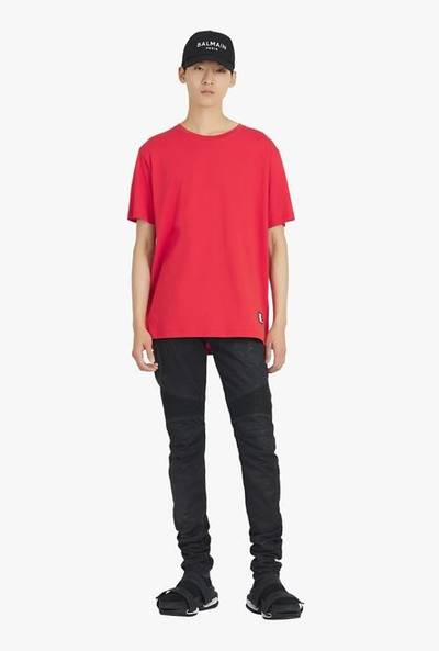 Balmain Oversized red eco-designed cotton T-shirt with white Balmain logo print outlook