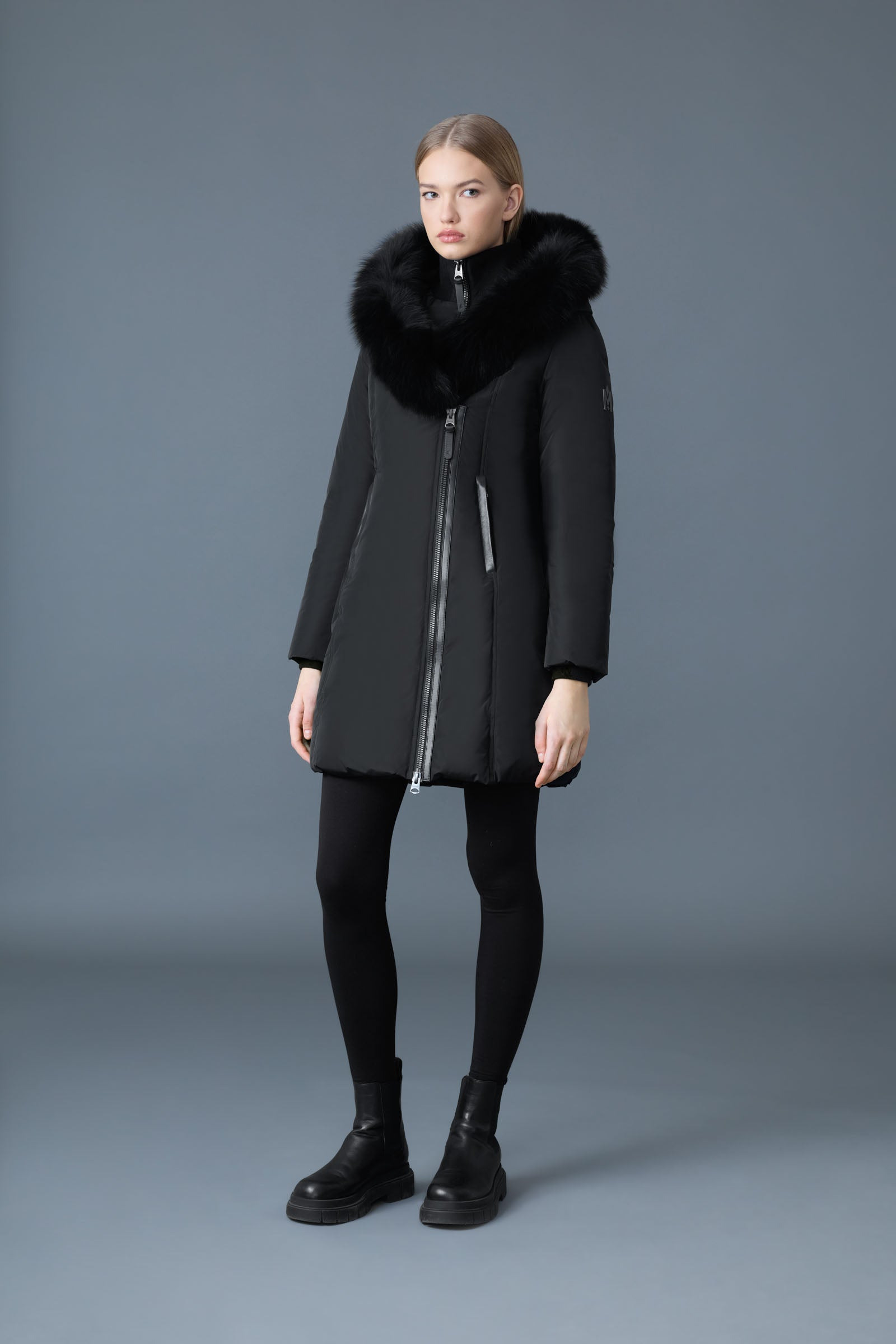 KAY Down coat with blue fox fur Signature Mackage Collar - 2