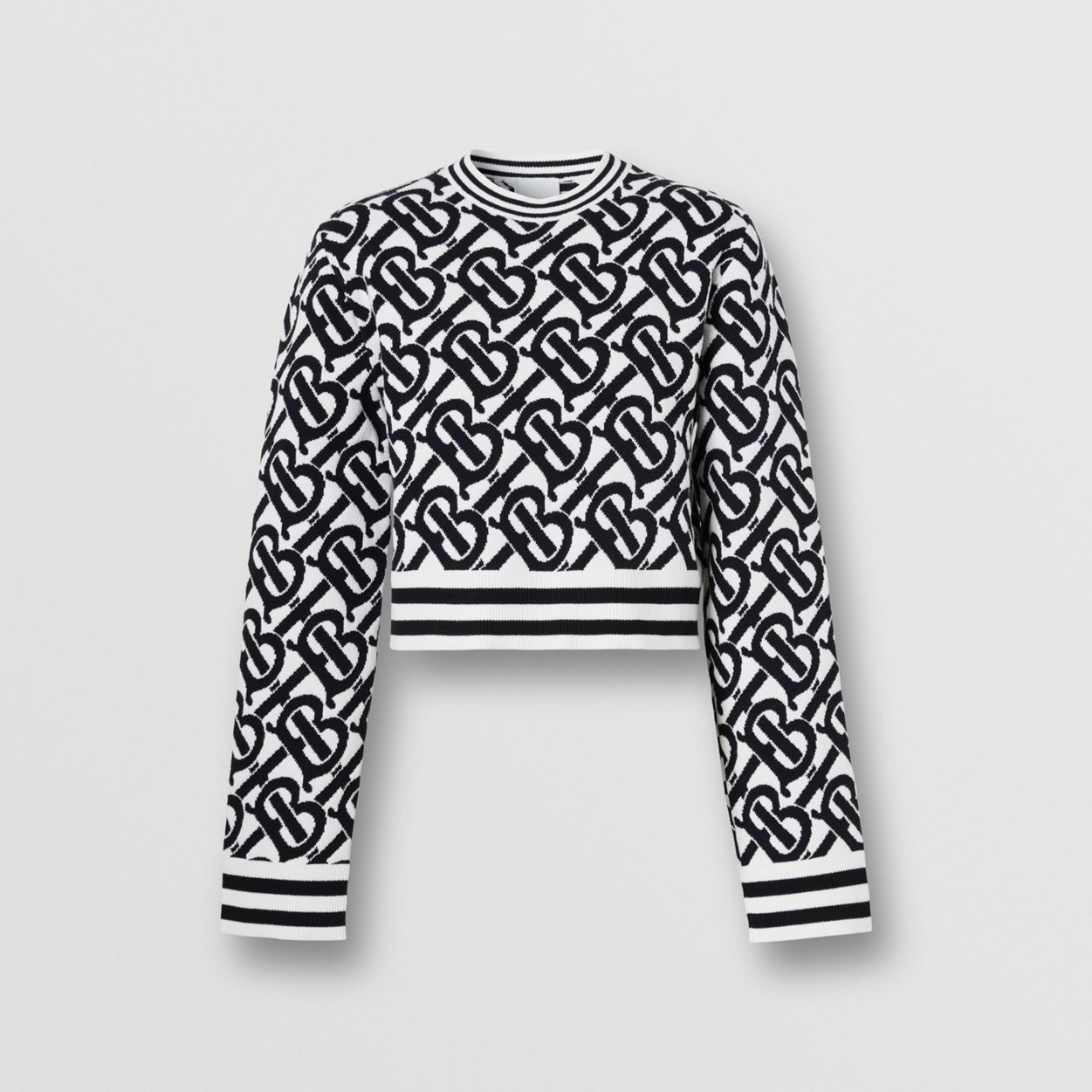 Monogram Wool Blend Jacquard Cropped Sweater - 1